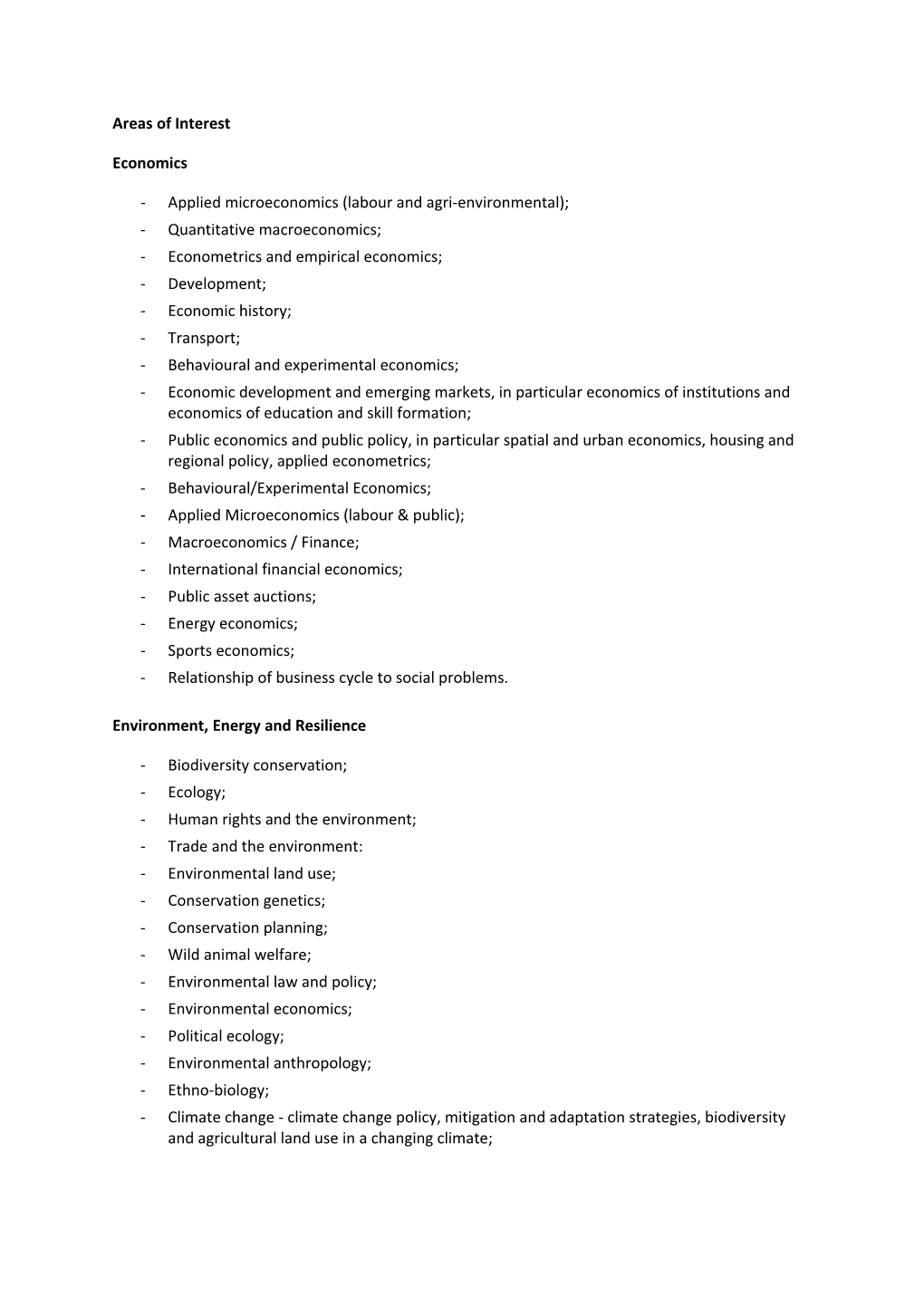 Applied Microeconomics (Labour and Agri-Environmental);