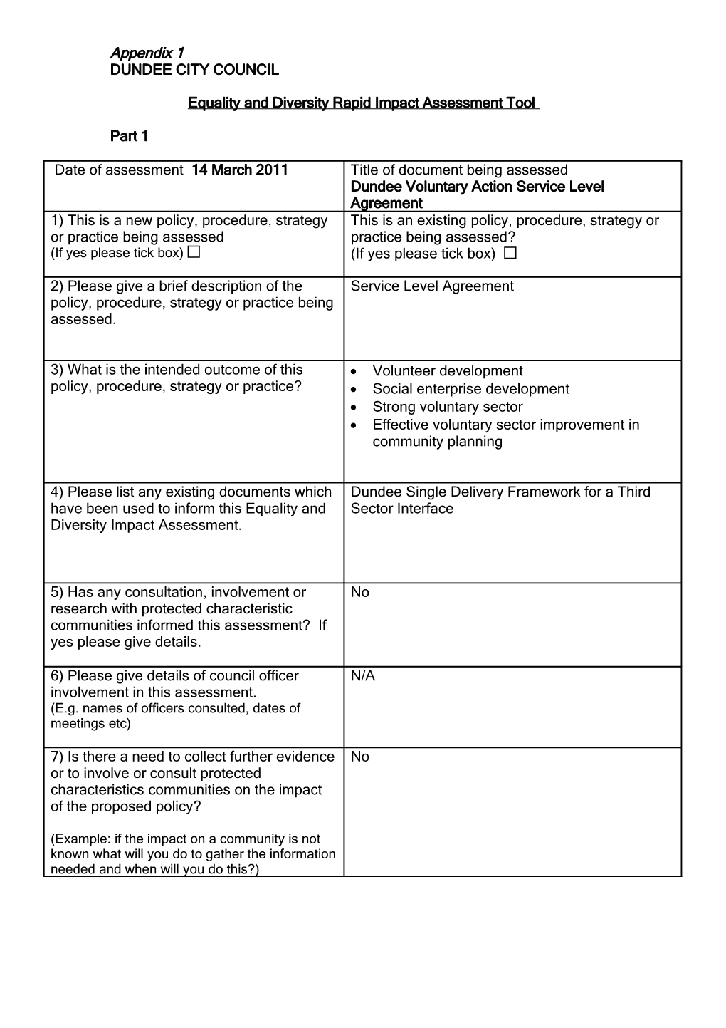 Equality and Diversity Rapid Impact Assessment Tool