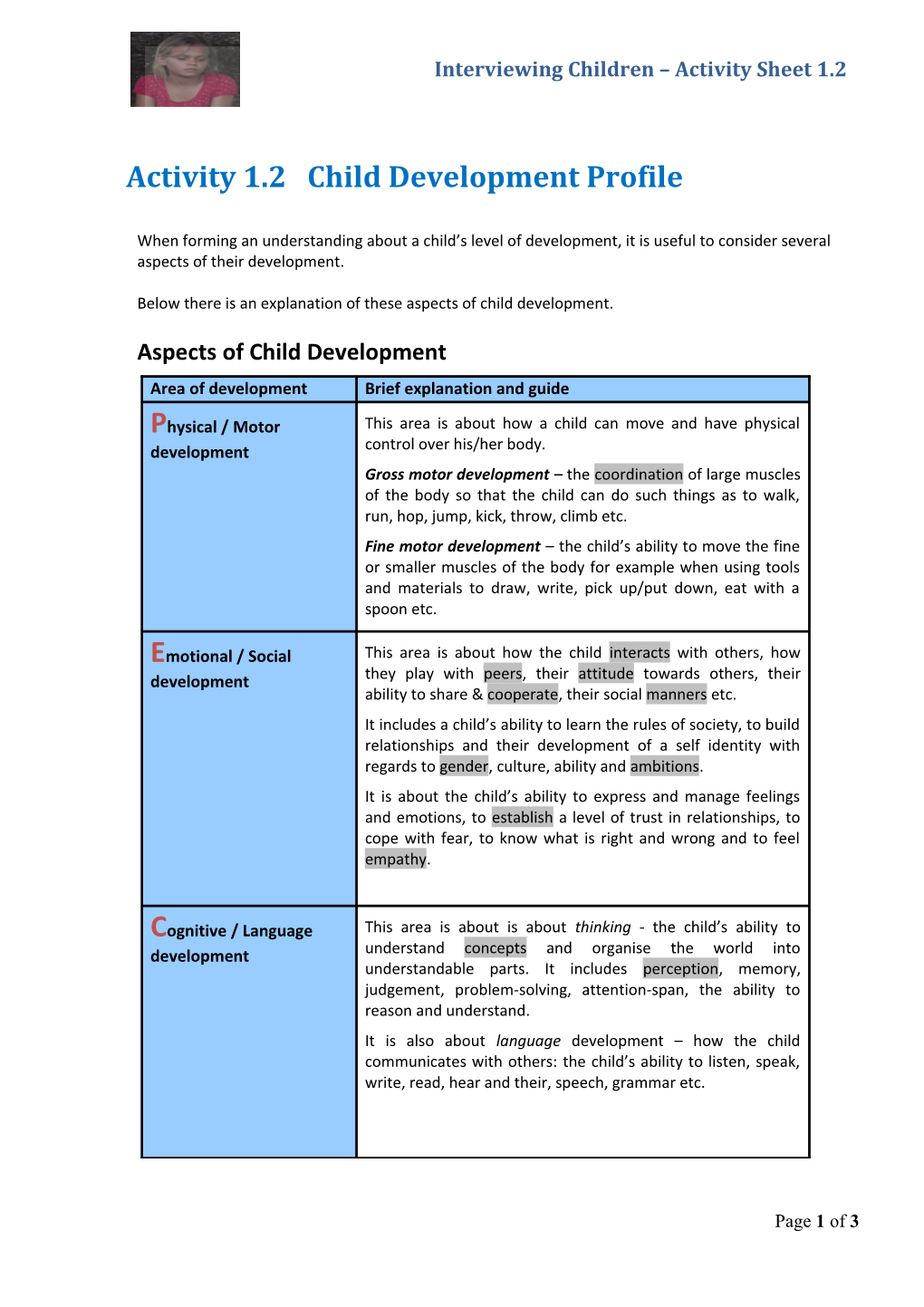 Child Development Checklist