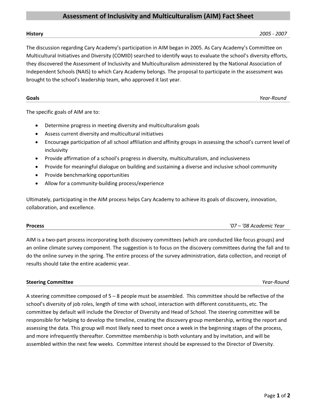 Assessment of Inclusivity and Multiculturalism (AIM) Fact Sheet