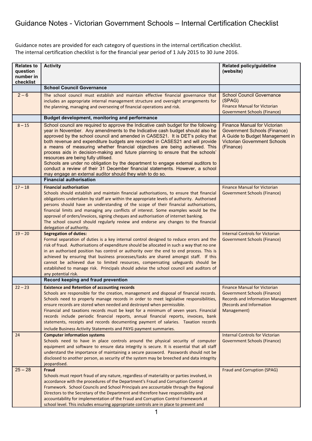 Guidance Notes - Victorian Government Schools Internal Certification Checklist