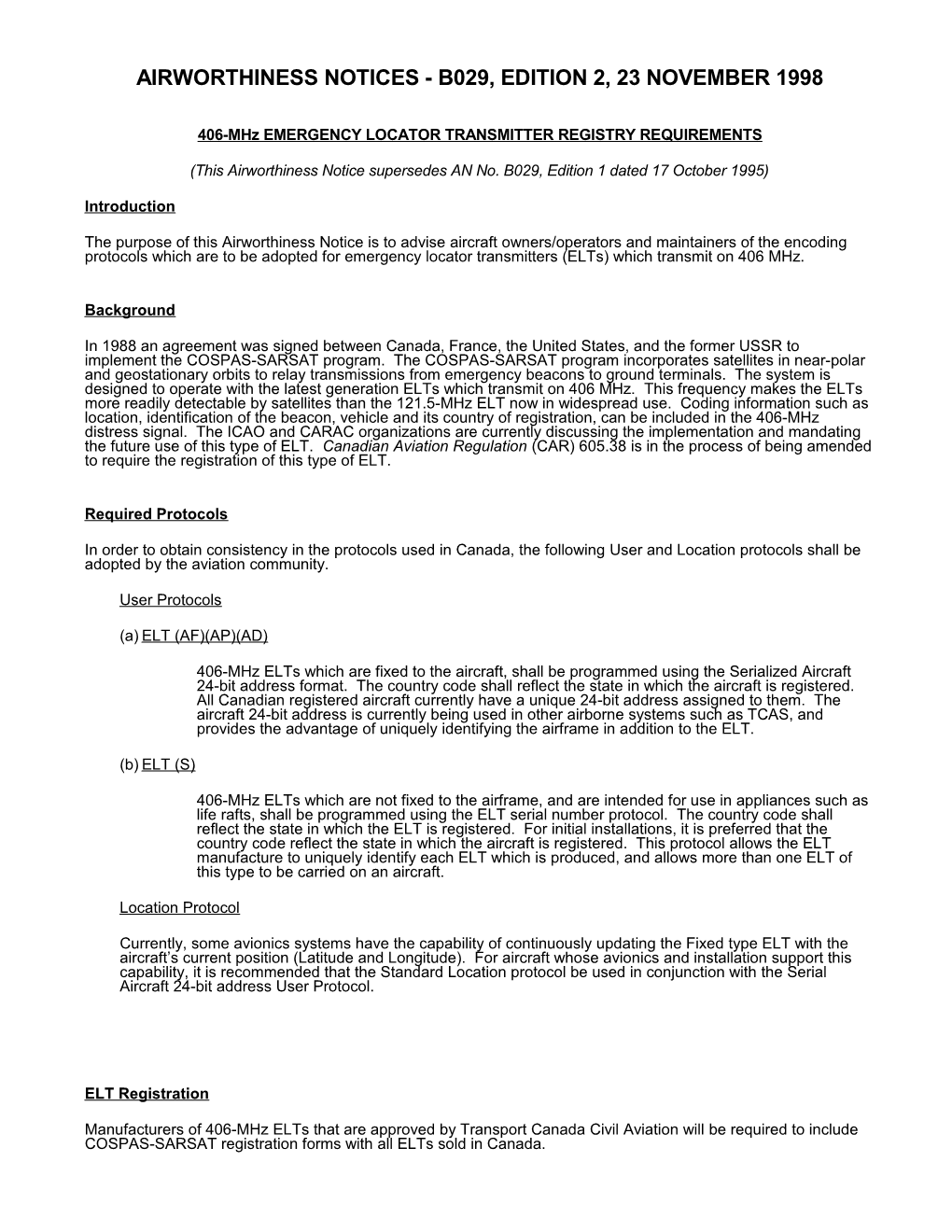 Airworthiness Notices - B029, Edition 2, 23 November 1998