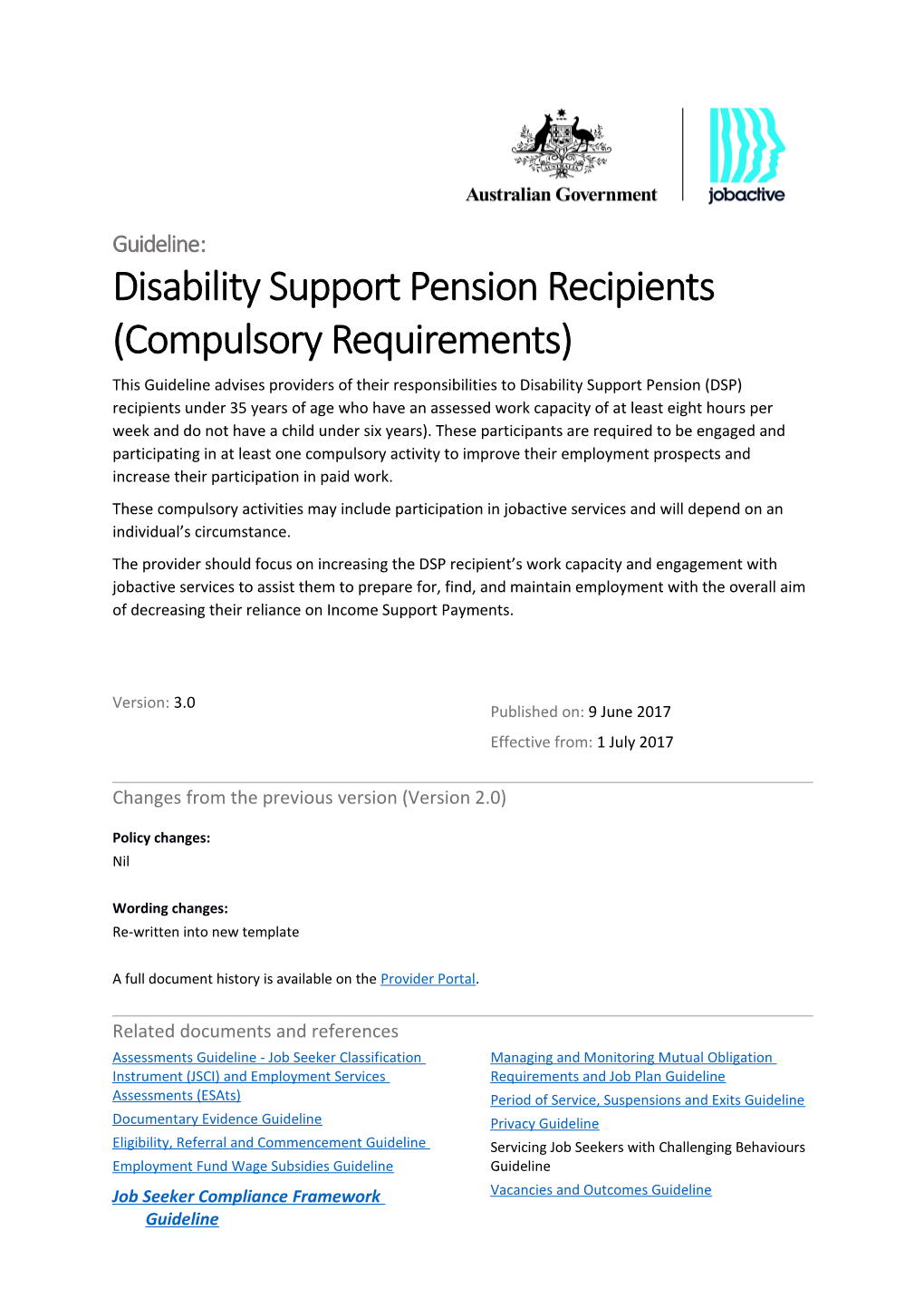 Guideline: Disability Support Pension Recipients (Compulsory Requirements)