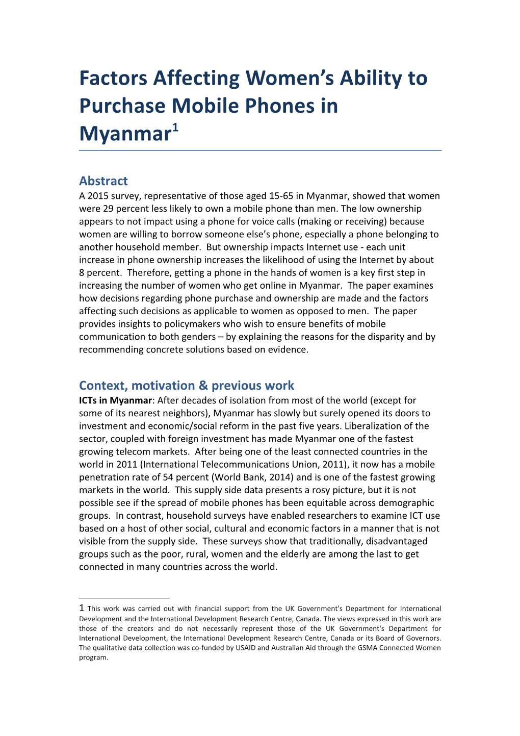 Factors Affecting Women S Ability to Purchase Mobile Phones in Myanmar 1