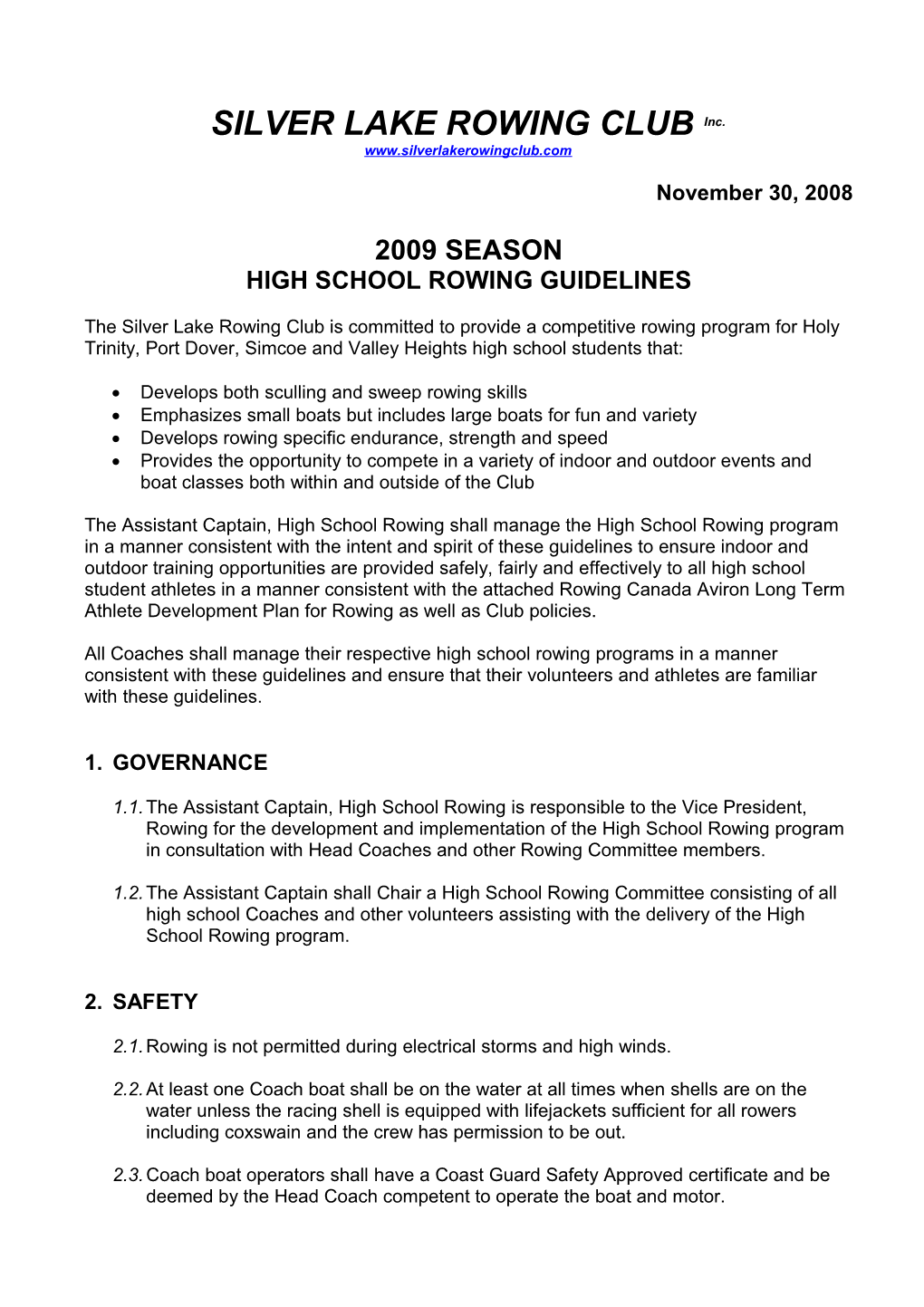 High School Rowing Guidelines