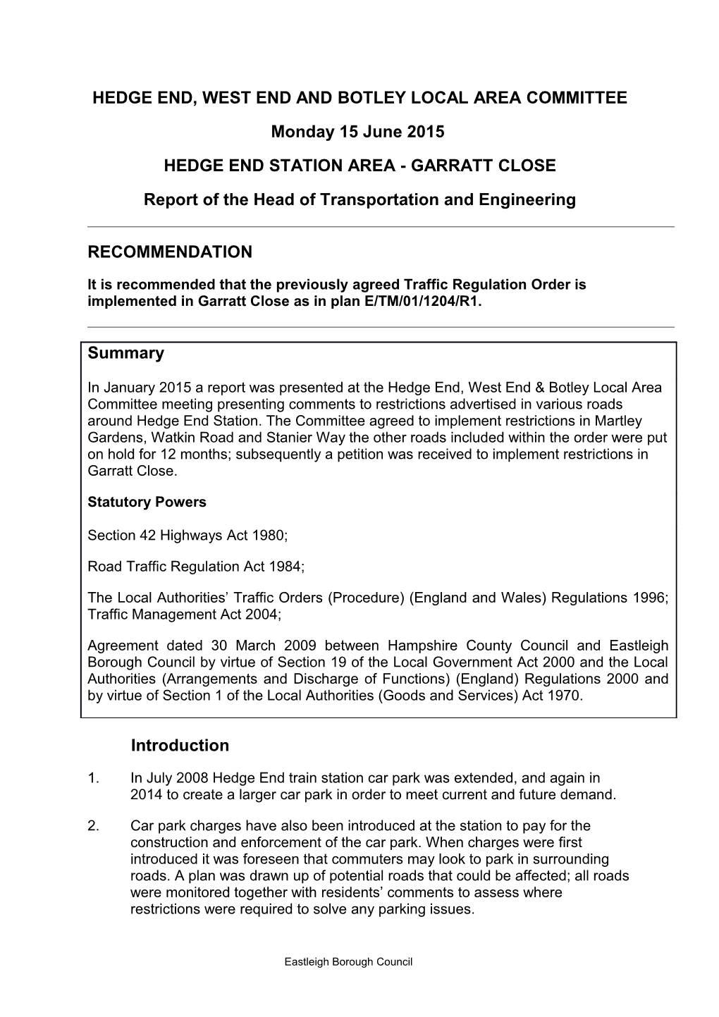 Hedge End, West END and Botley Local Area Committee