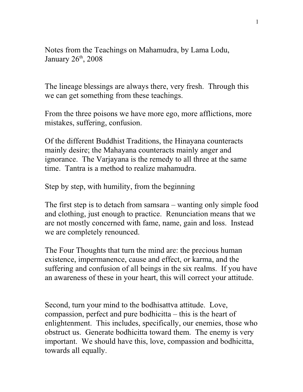 Notes from the Teachings on Mahamudra, by Lama Lodu