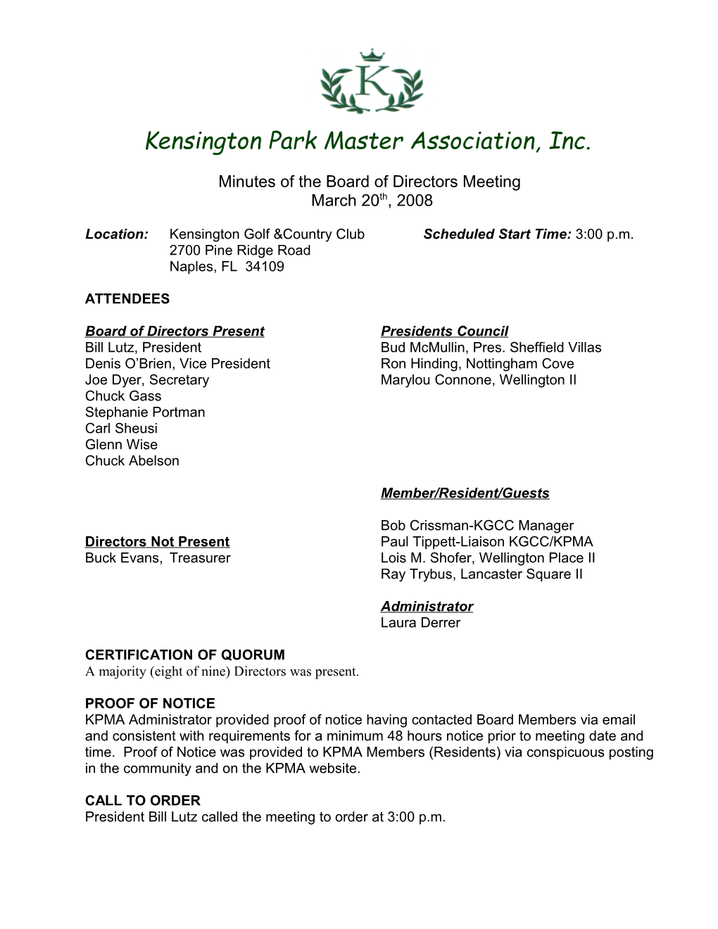 Kensington Park Master Association, Inc