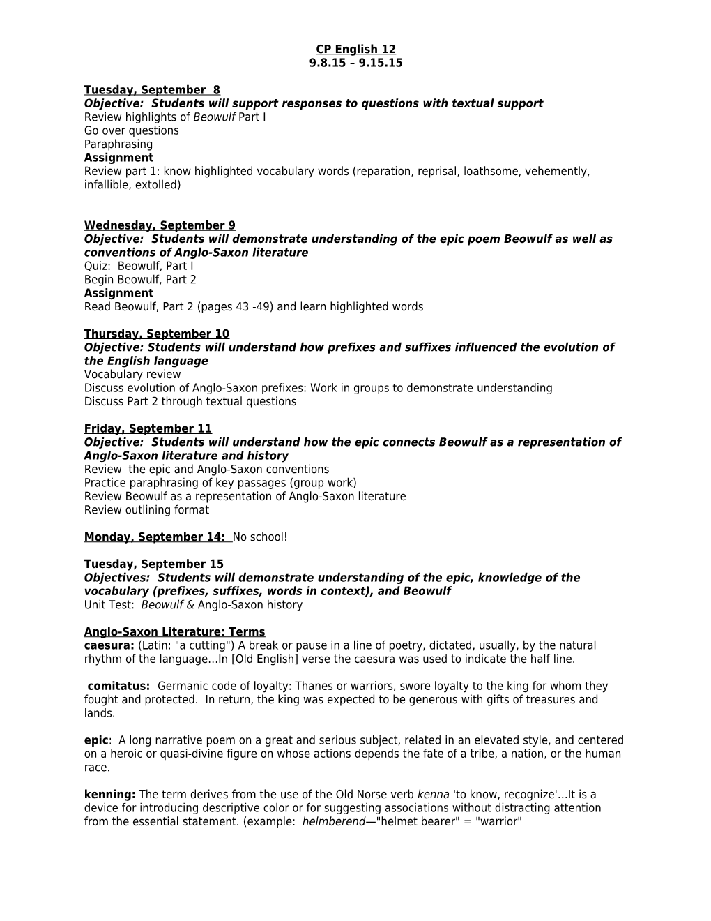 Objective:Students Will Support Responses to Questions with Textual Support