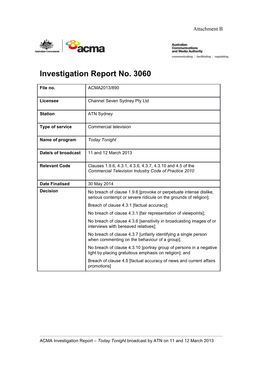 Investigation Report No. 3060