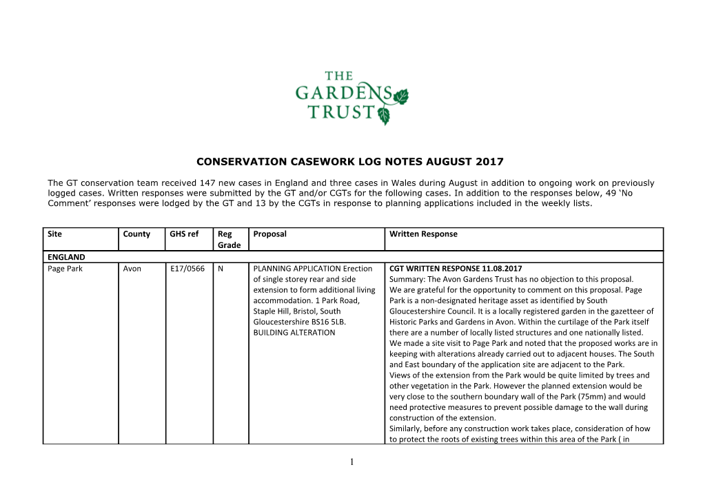 Conservation Casework Log Notesaugust2017