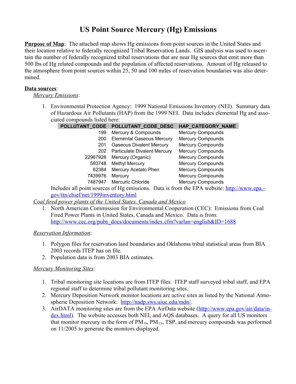 Mercury Emissions from Point Sources in the United States, Based on Several Sources of Data