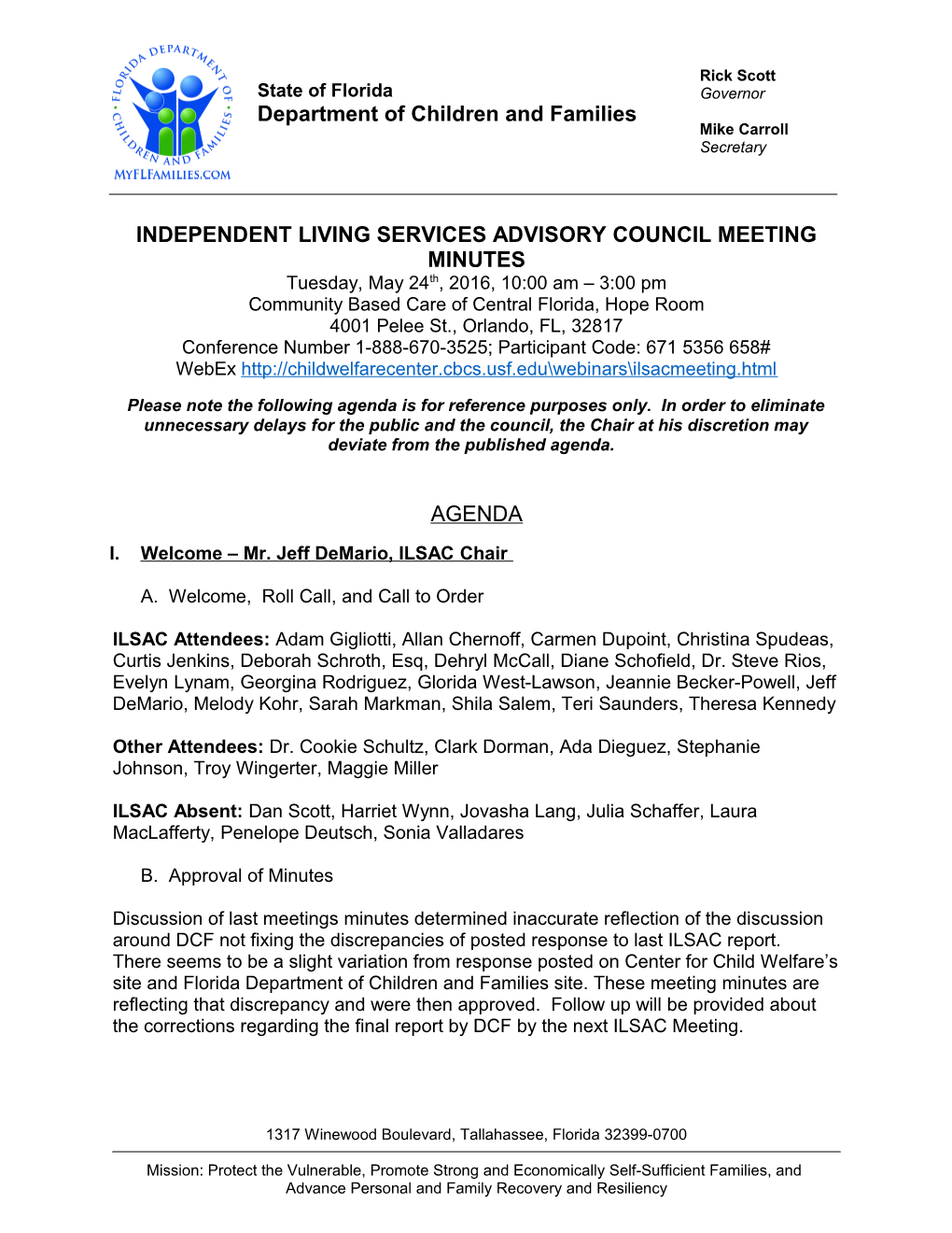 Independent Living Services Advisory Council Meeting Minutes