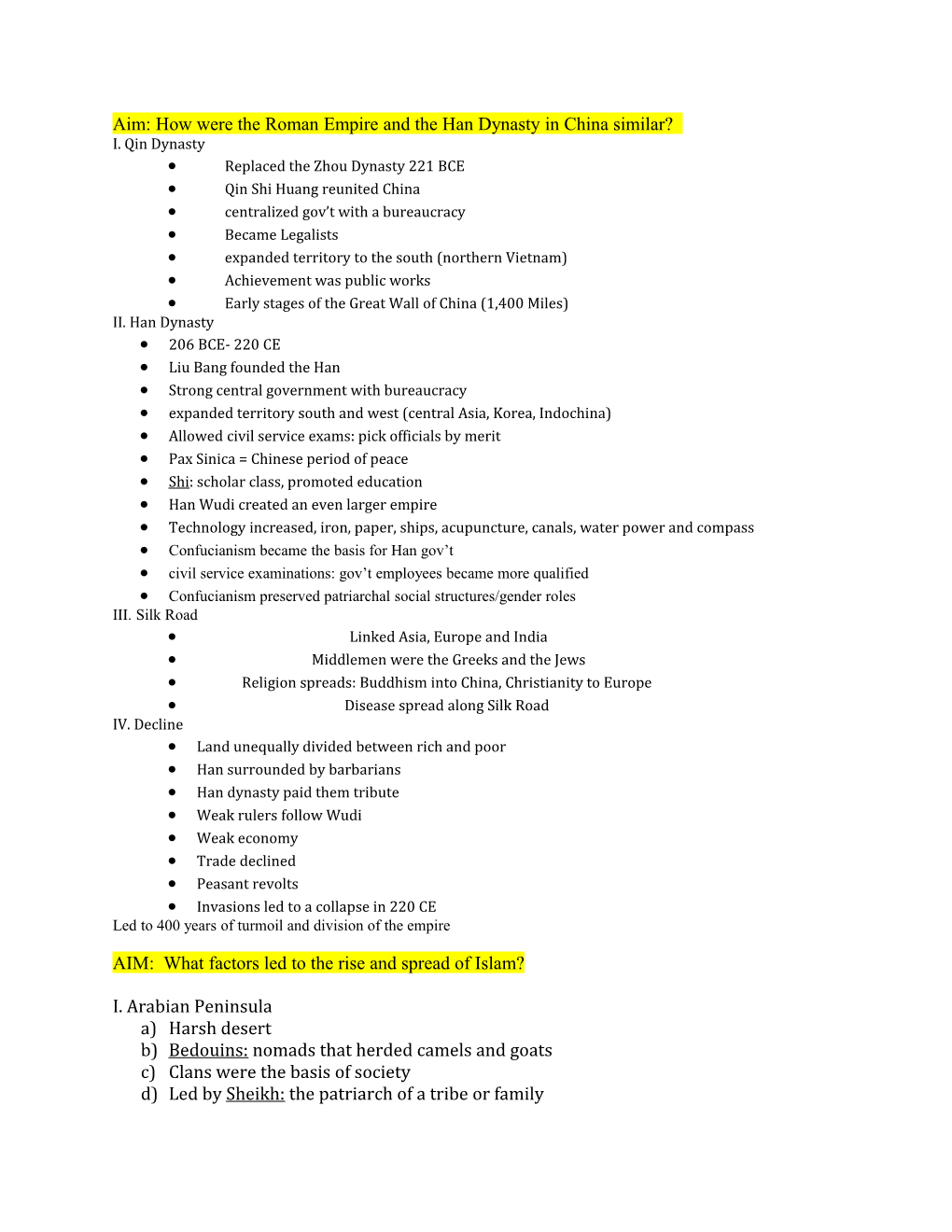 Aim: How Were the Roman Empire and the Han Dynasty in China Similar?