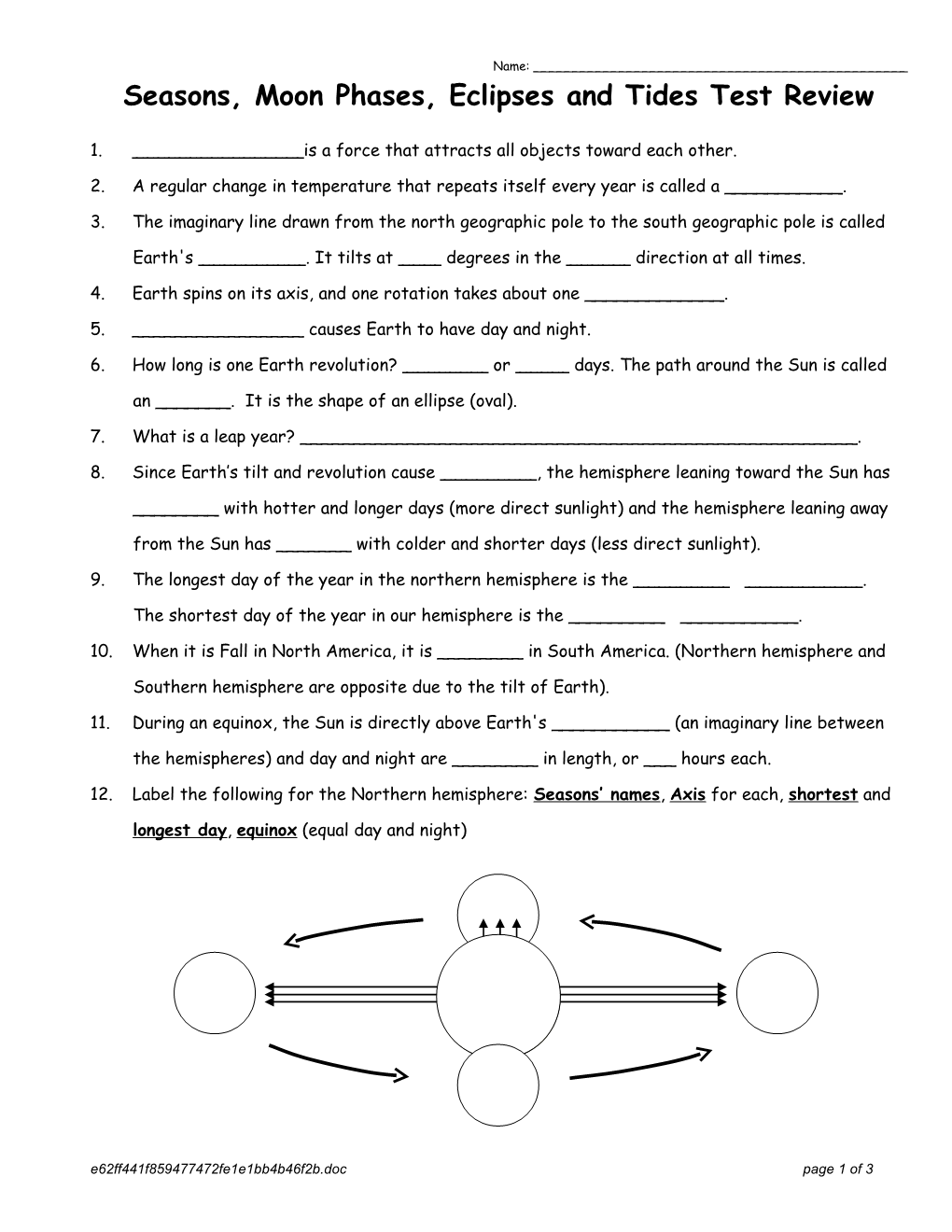 Seasons Moon Phases Eclipses and Tides Review