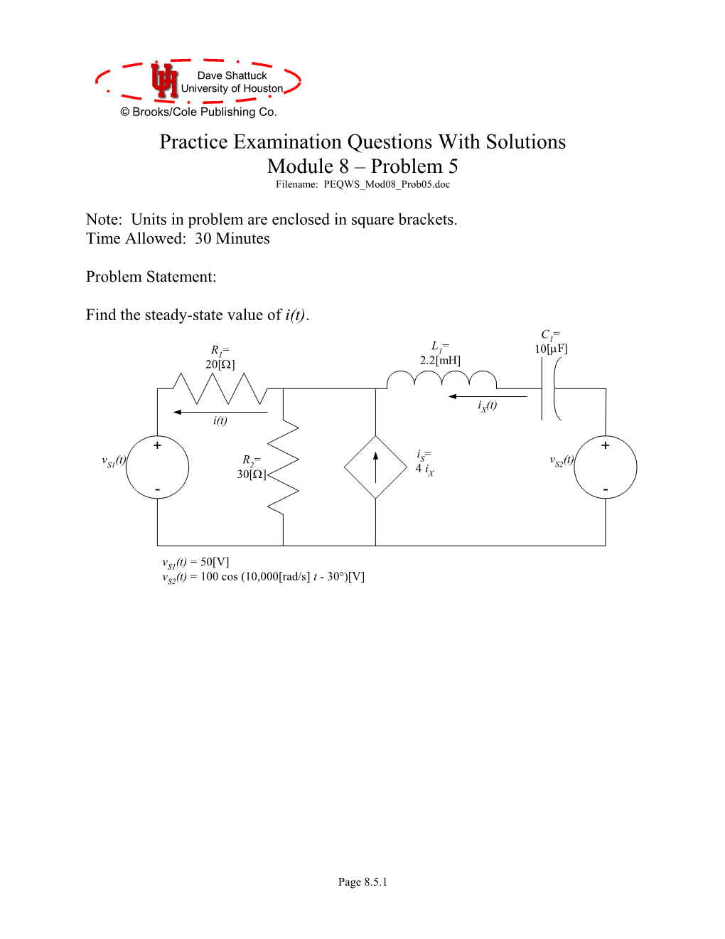 Practice Examination Module 8 Problem 5