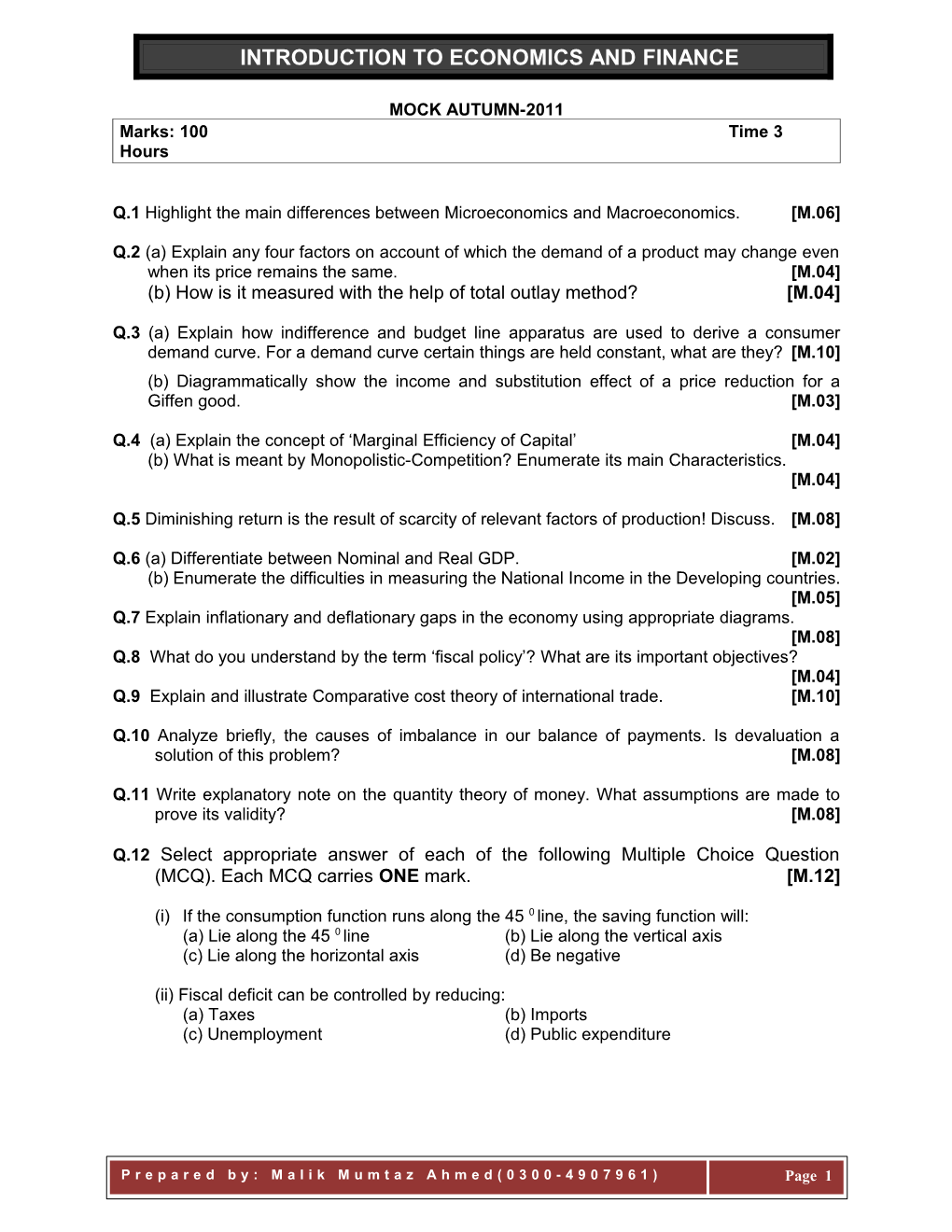 Introduction to Economics and Finance