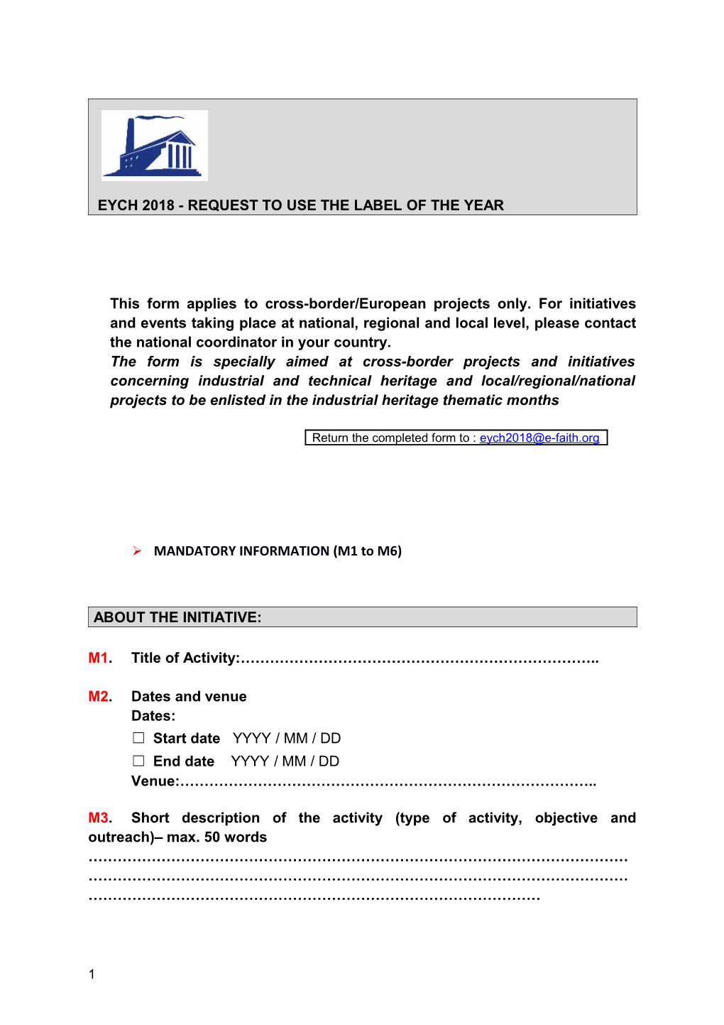 Eych 2018 - Request to Use the Label of the Year