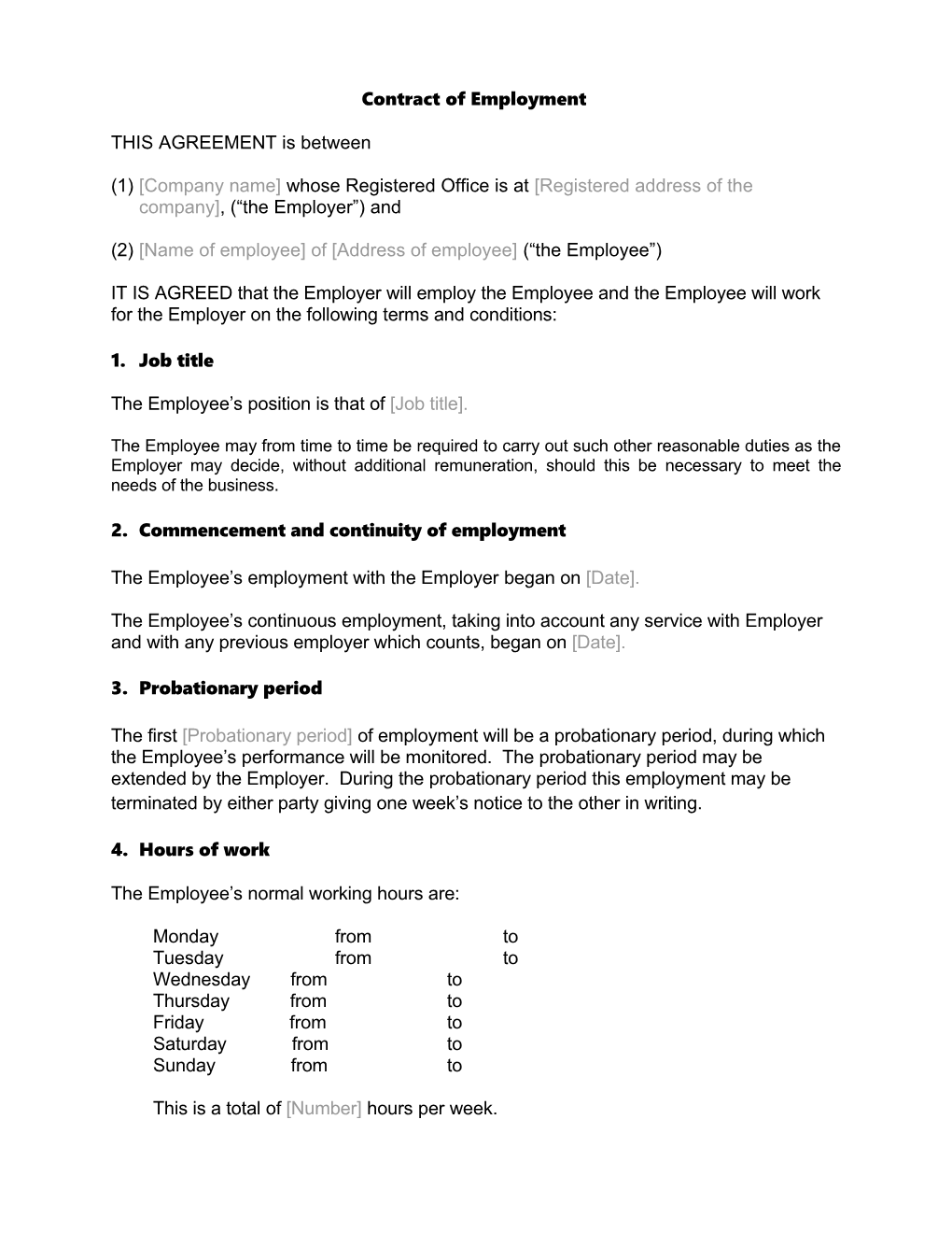 Contract of Employment (Draft)