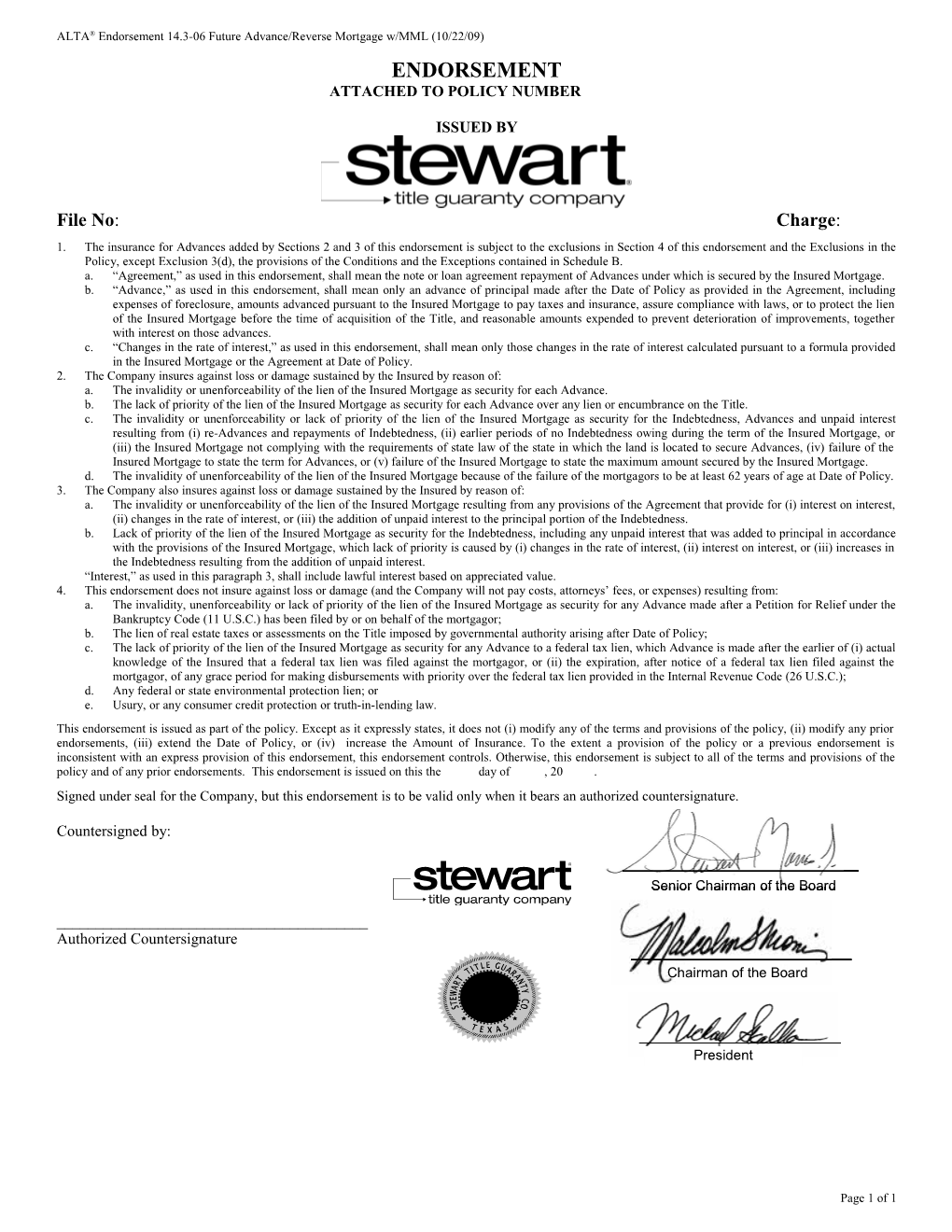 ALTA Endorsement 14.3-06 Future Advance/Reverse Mortgage W/MML (10/22/09)