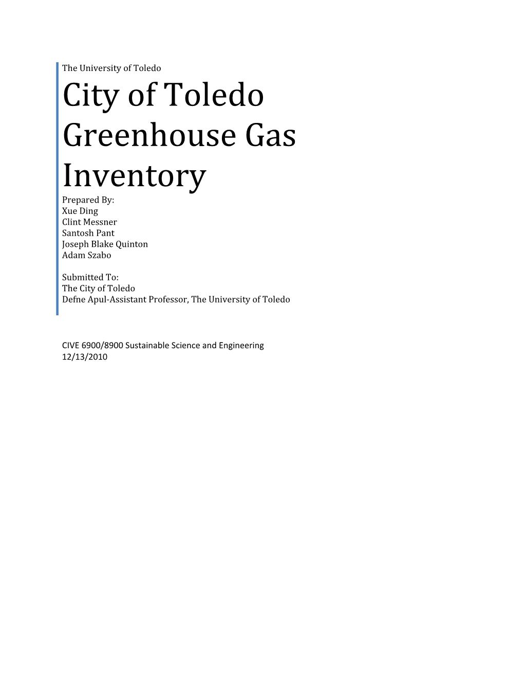 City of Toledo Greenhouse Gas Inventory