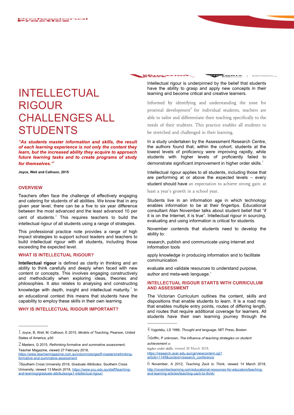 Intellectual Rigour CHALLENGES All Students