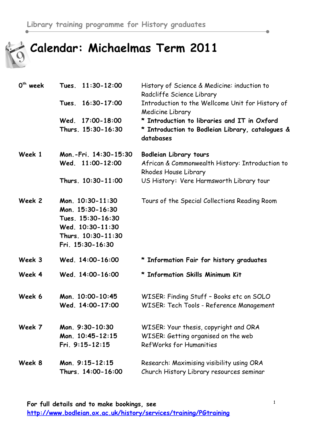 History Faculty Library: Induction for Postgraduates/ Weds
