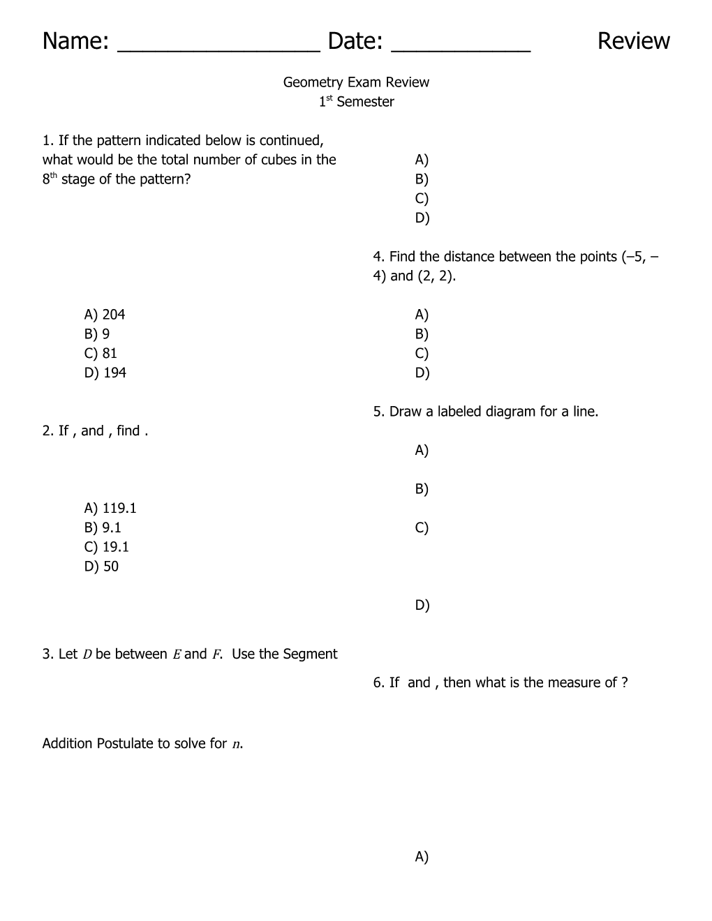 Geometry Exam Review