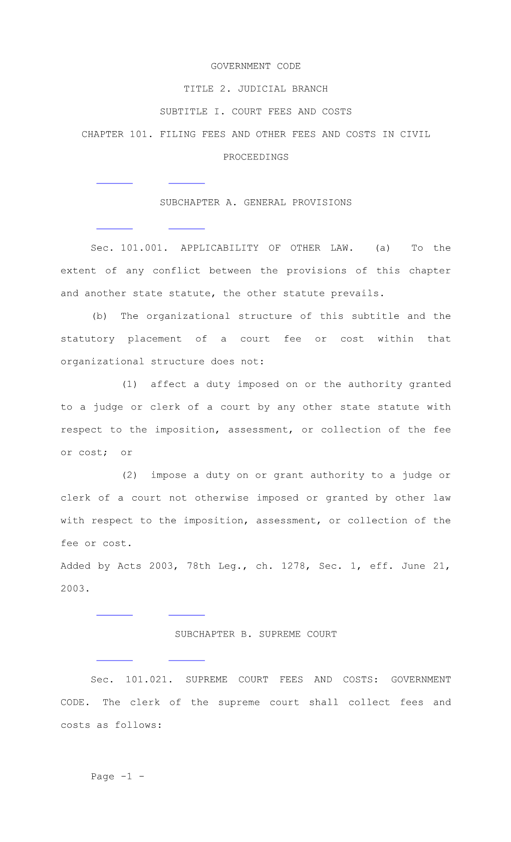 Subtitle I. Court Fees and Costs