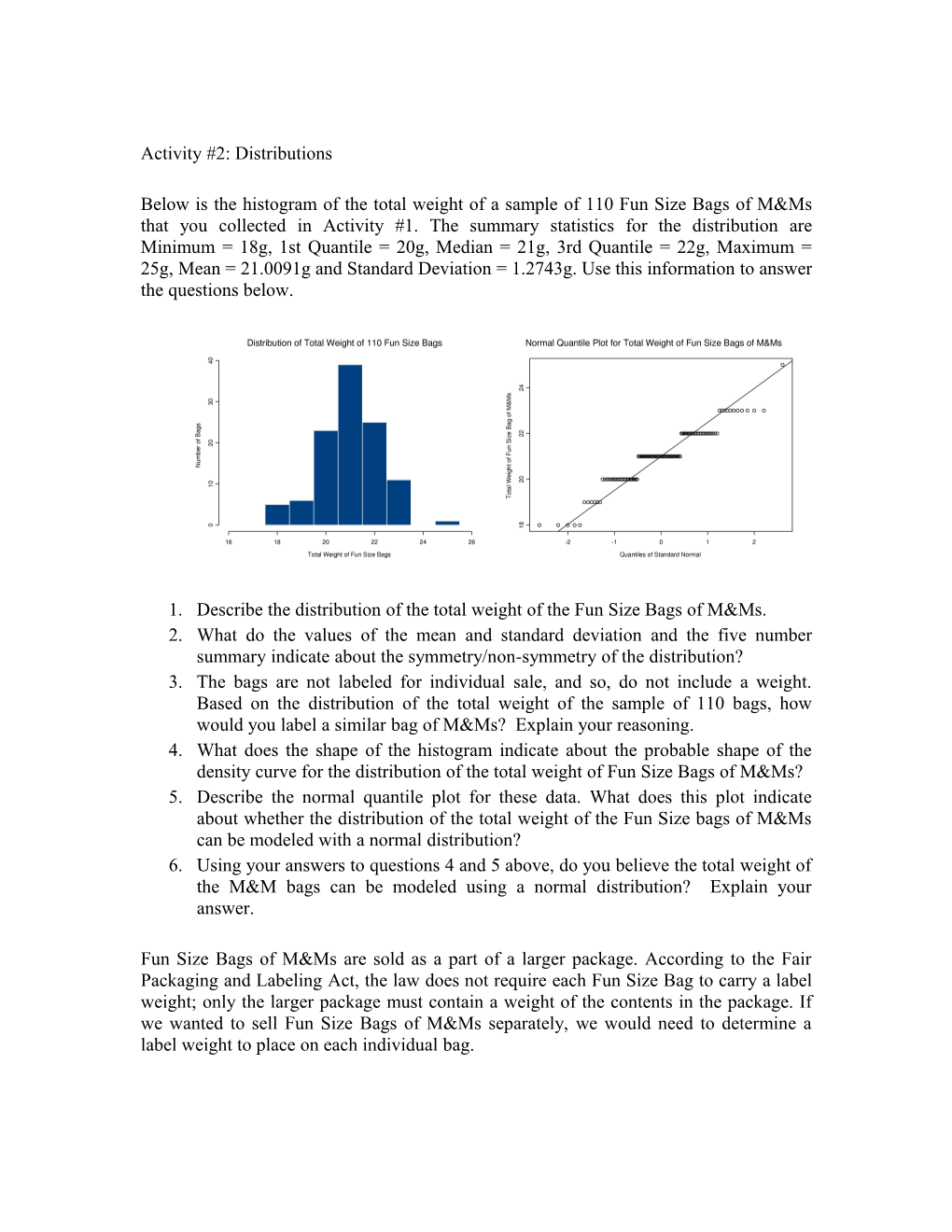 Activity #2: Describing Distributions