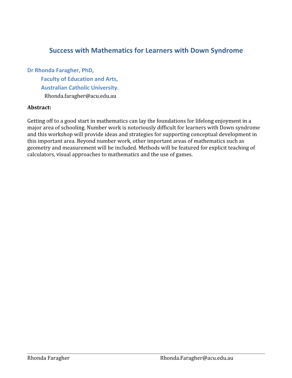 Success with Mathematics for Learners with Down Syndrome