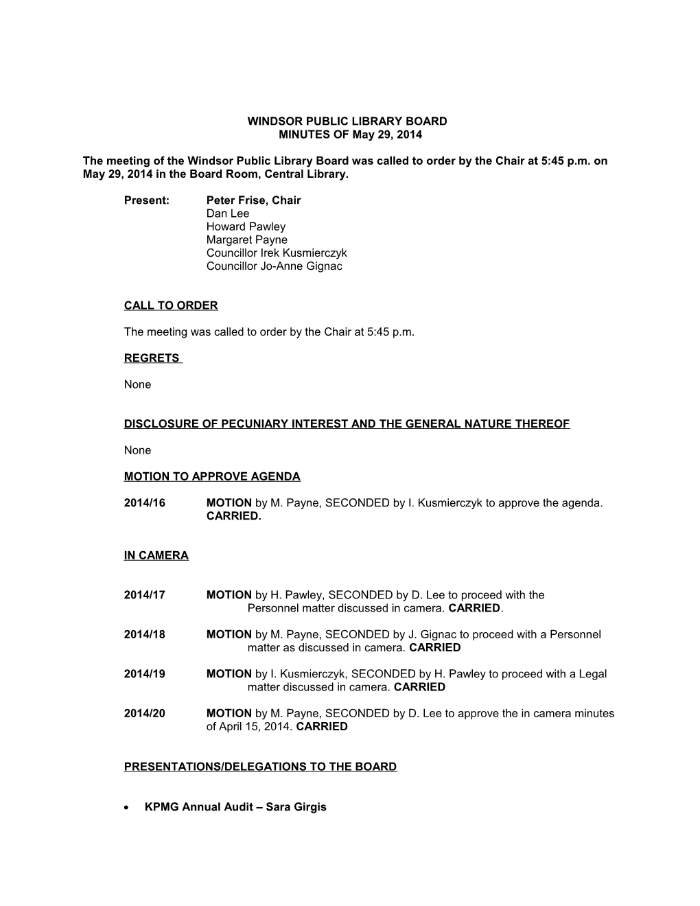 Windsor Public Library Board Meeting Minutes May 29, 2014