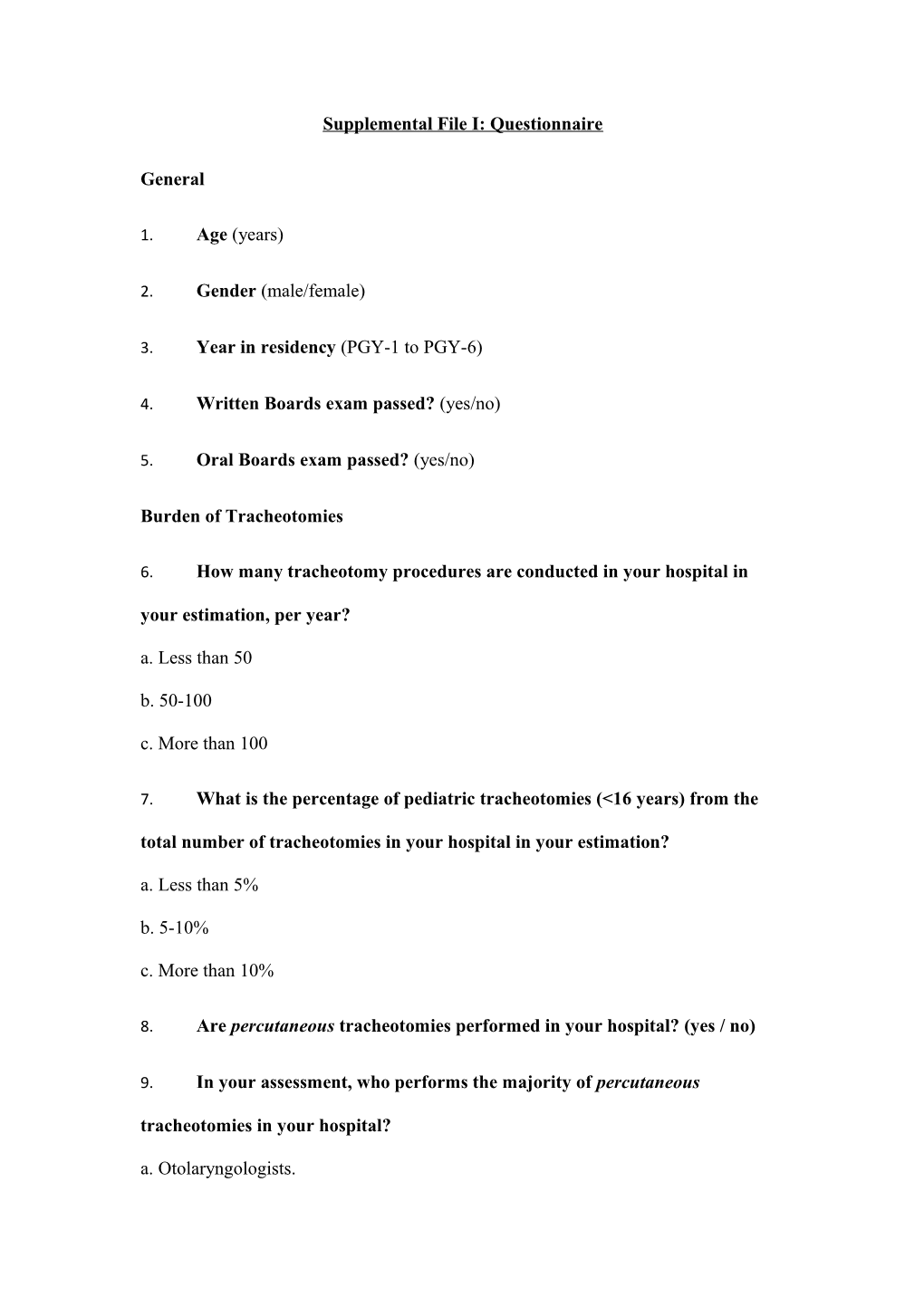 Supplemental File I: Questionnaire