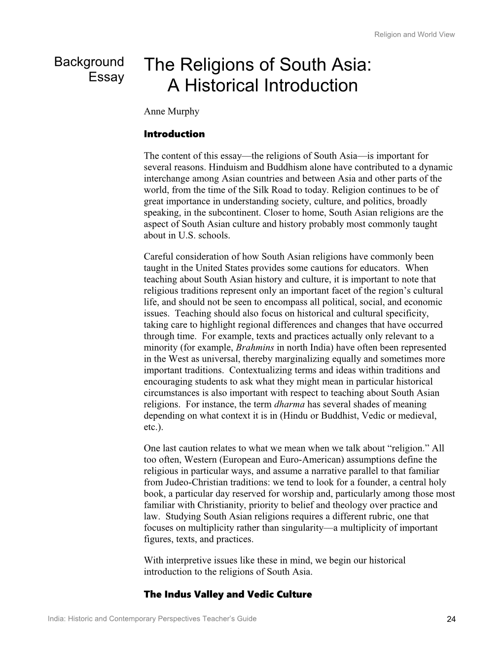 The Religions of South Asia: Ahistorical Introduction