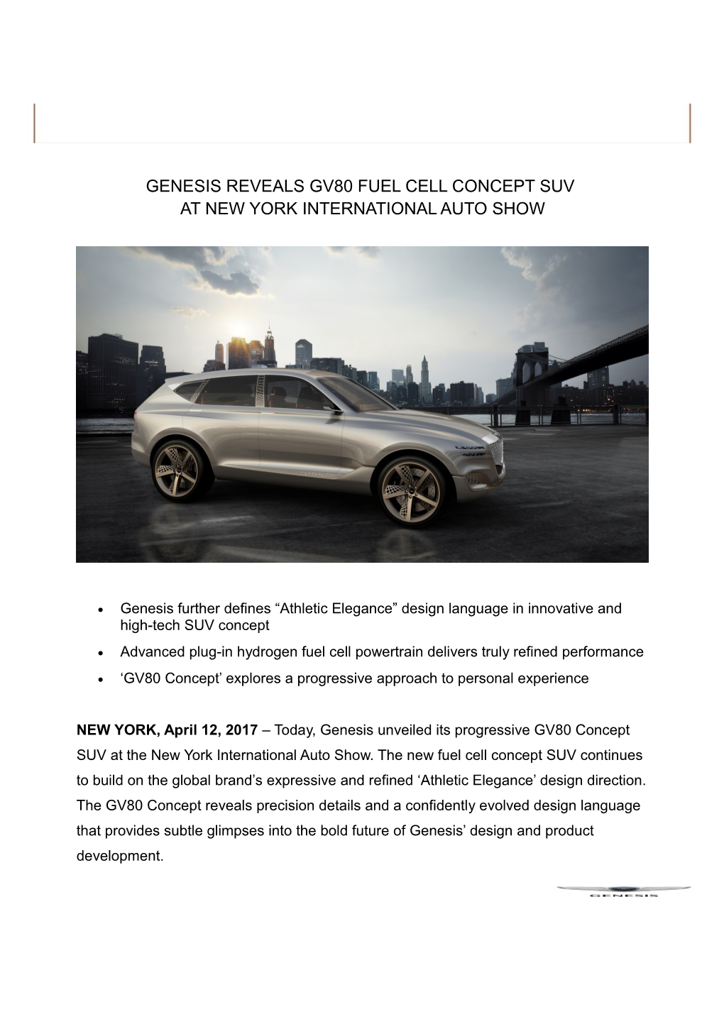 GENESIS REVEALS GV80 FUEL CELL Concept SUV