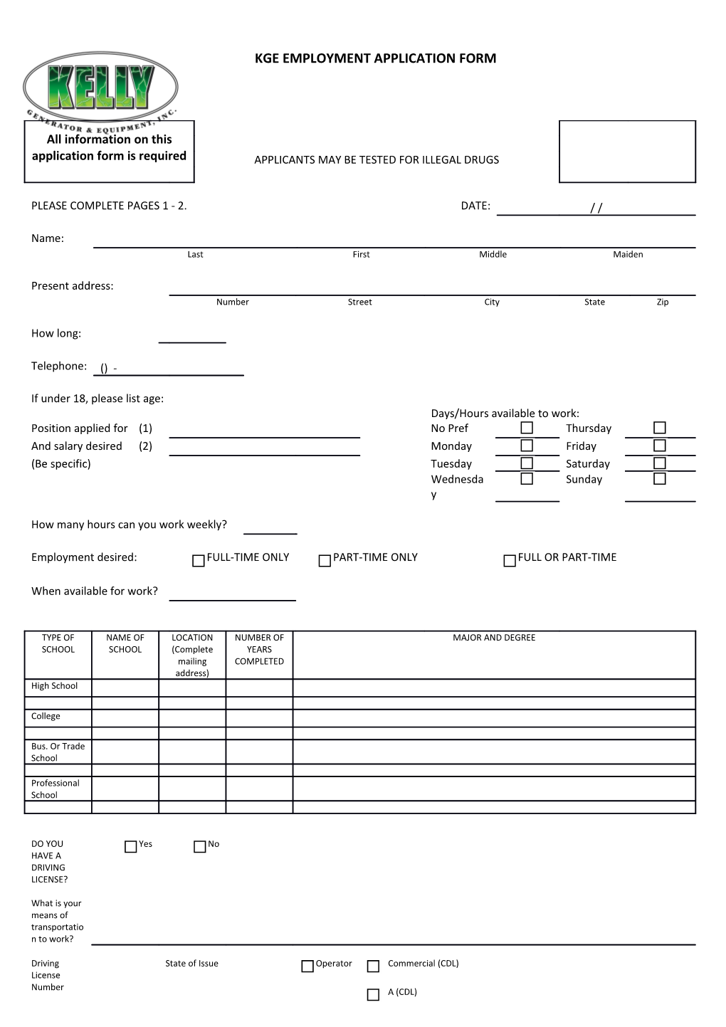 Kge Employment Application Form