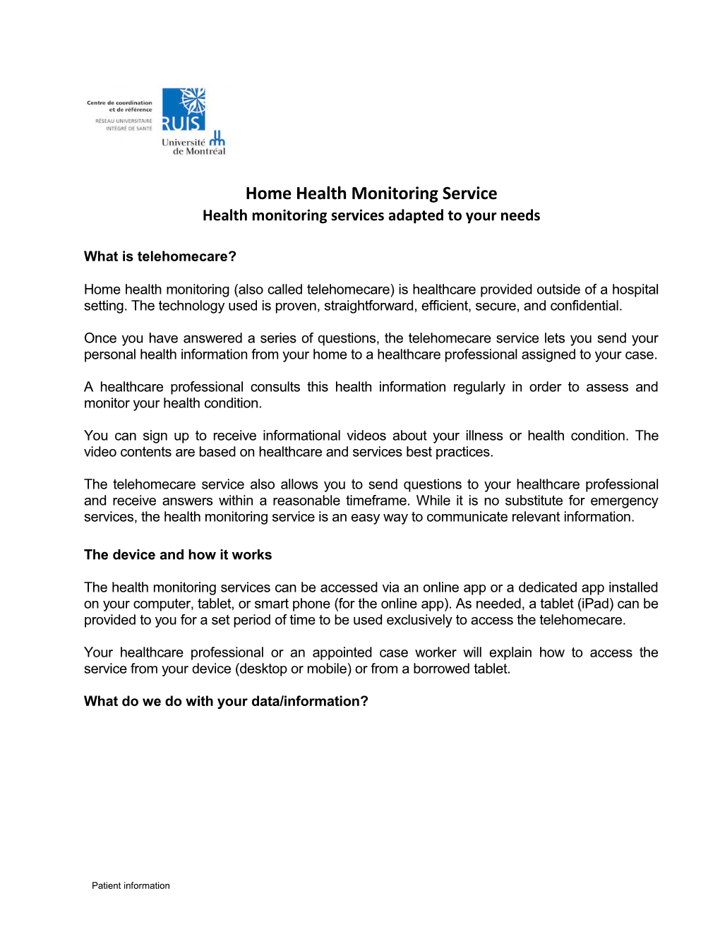 Home Health Monitoring Service