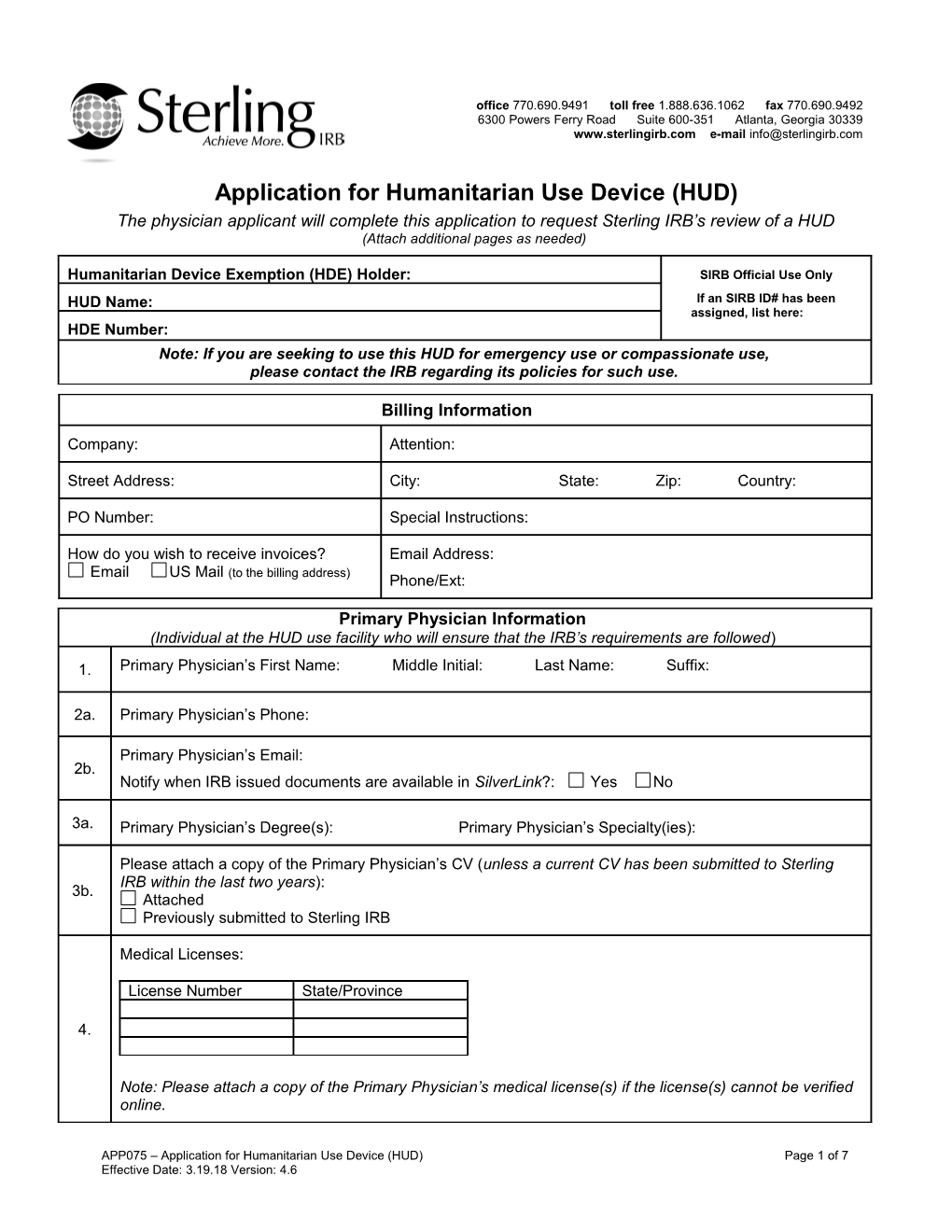 Application for Humanitarian Use Device (HUD)