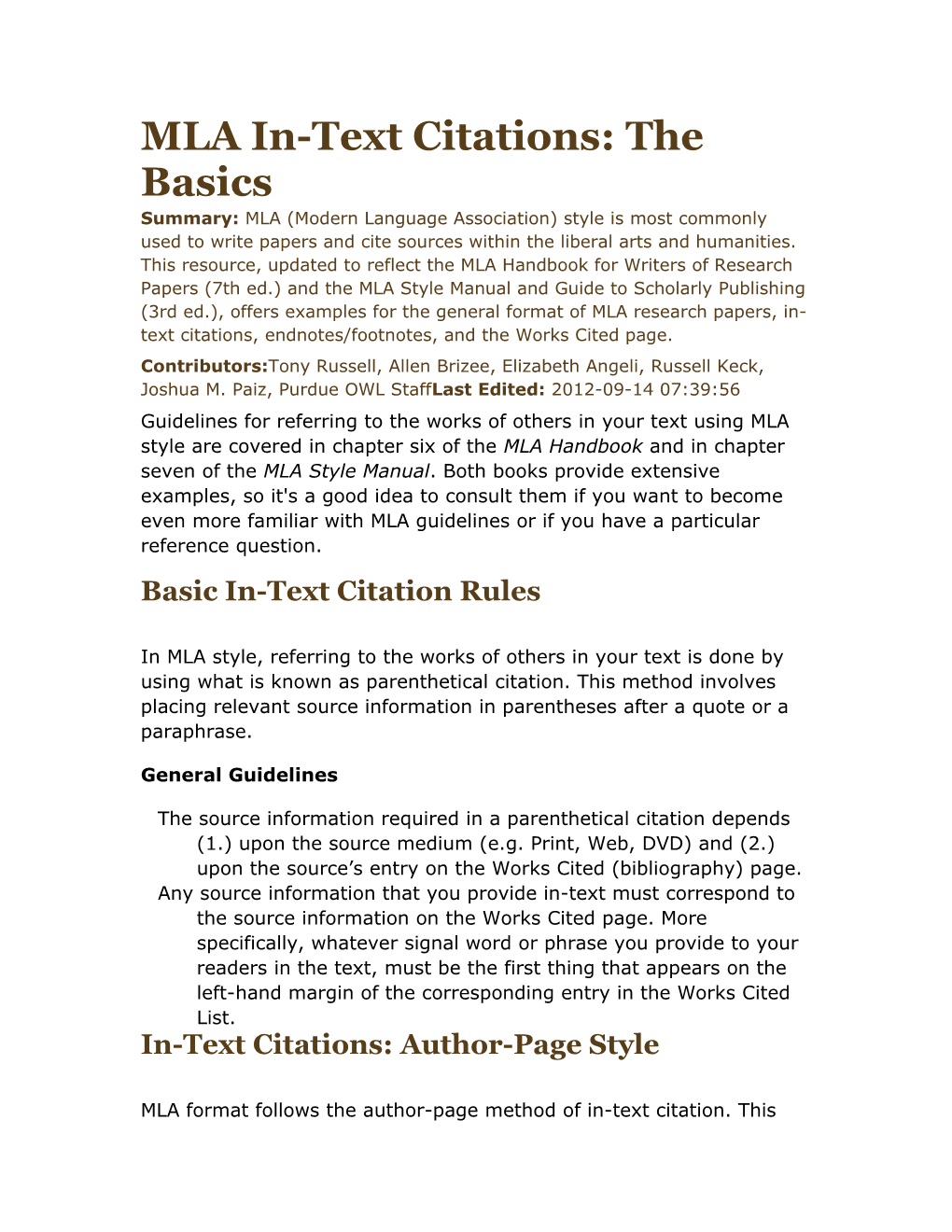 MLA In-Text Citations: the Basics