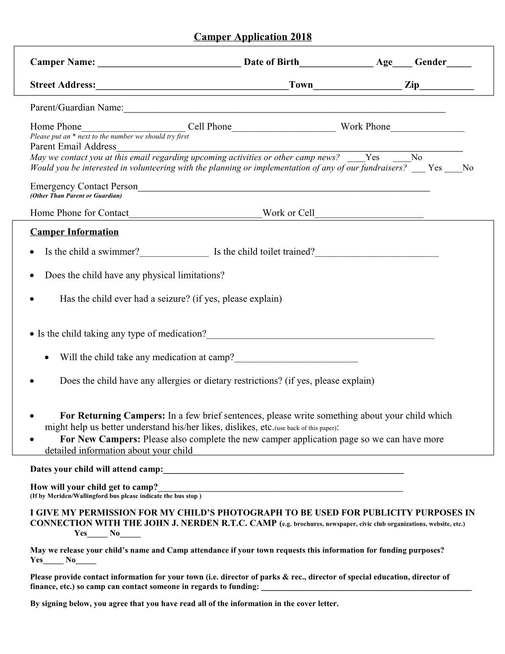 Camper Application 2018