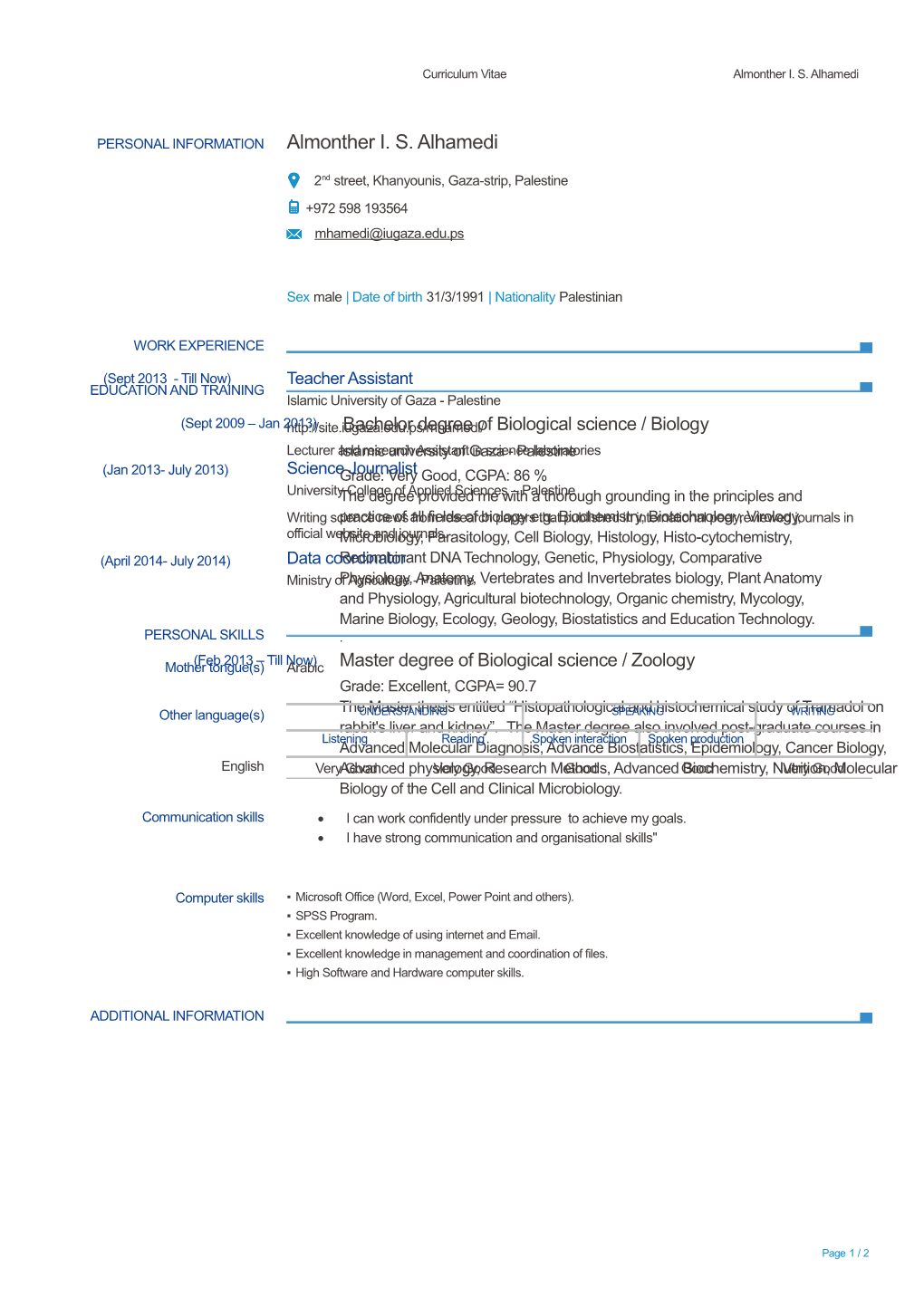 Curriculum Vitaealmonther I. S. Alhamedi