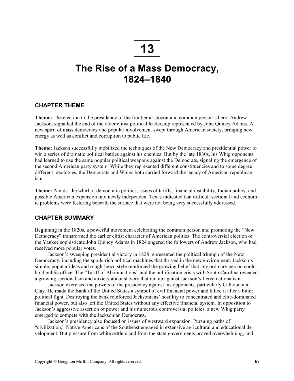 The Rise of a Mass Democracy, 1824-1840