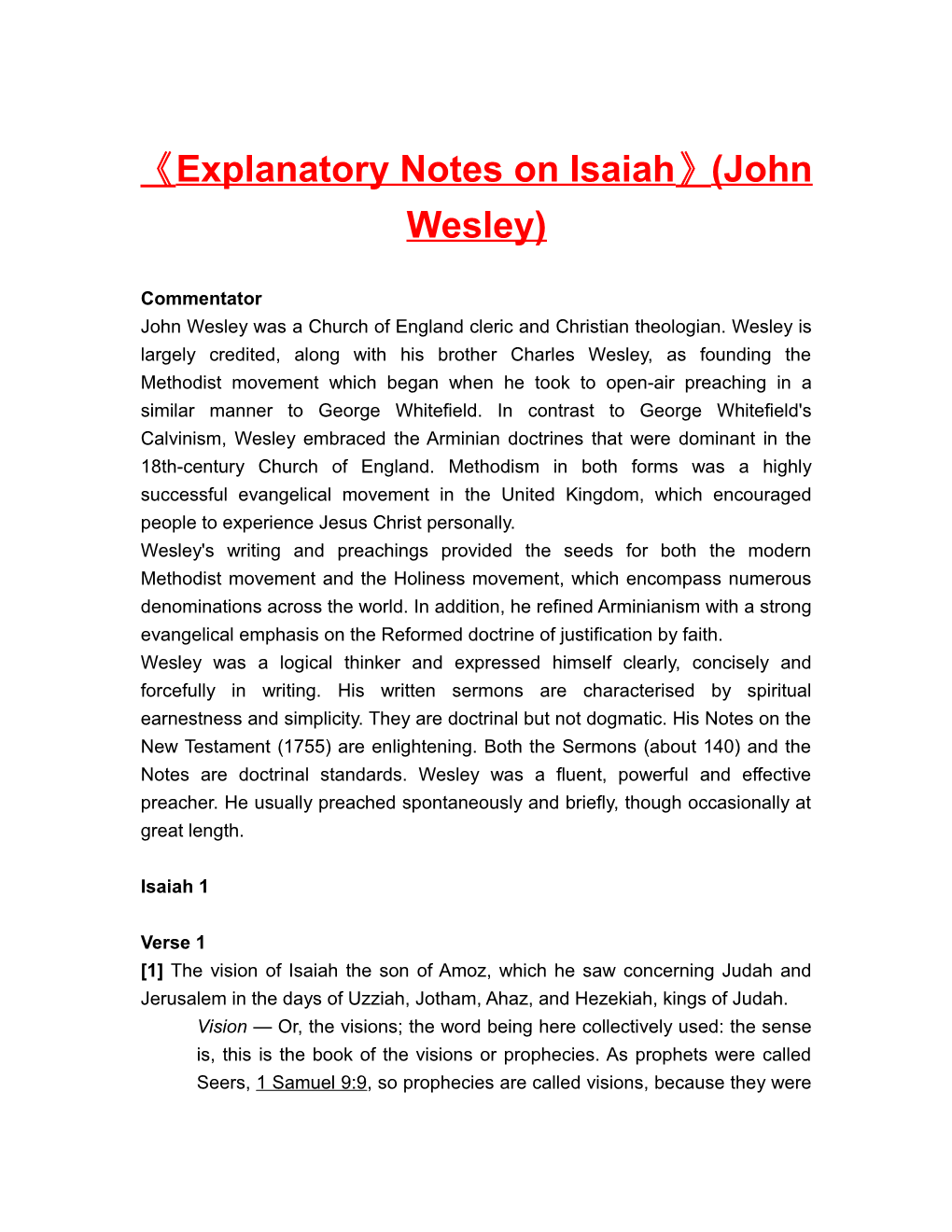 Explanatory Notes on Isaiah (John Wesley)