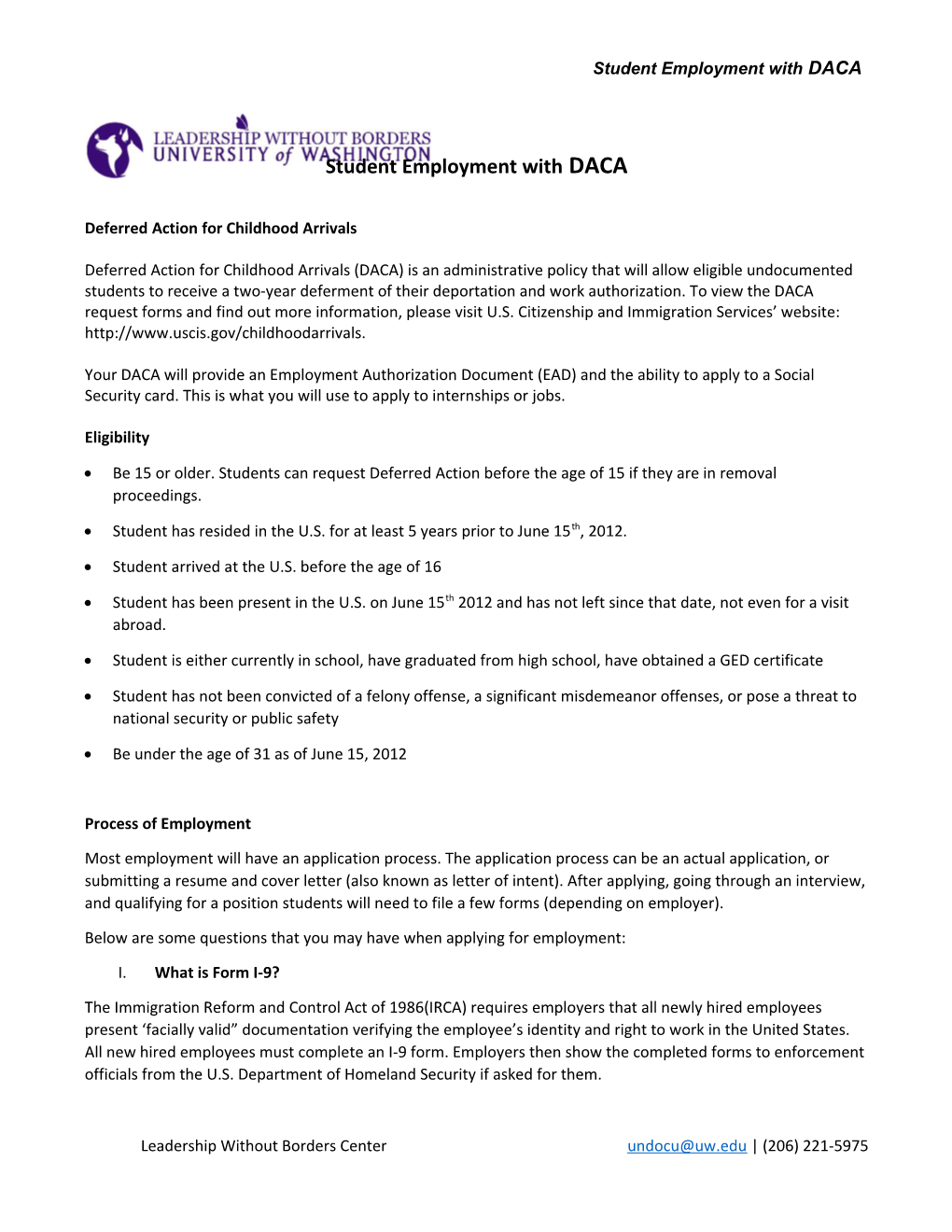 Student Employment with DACA