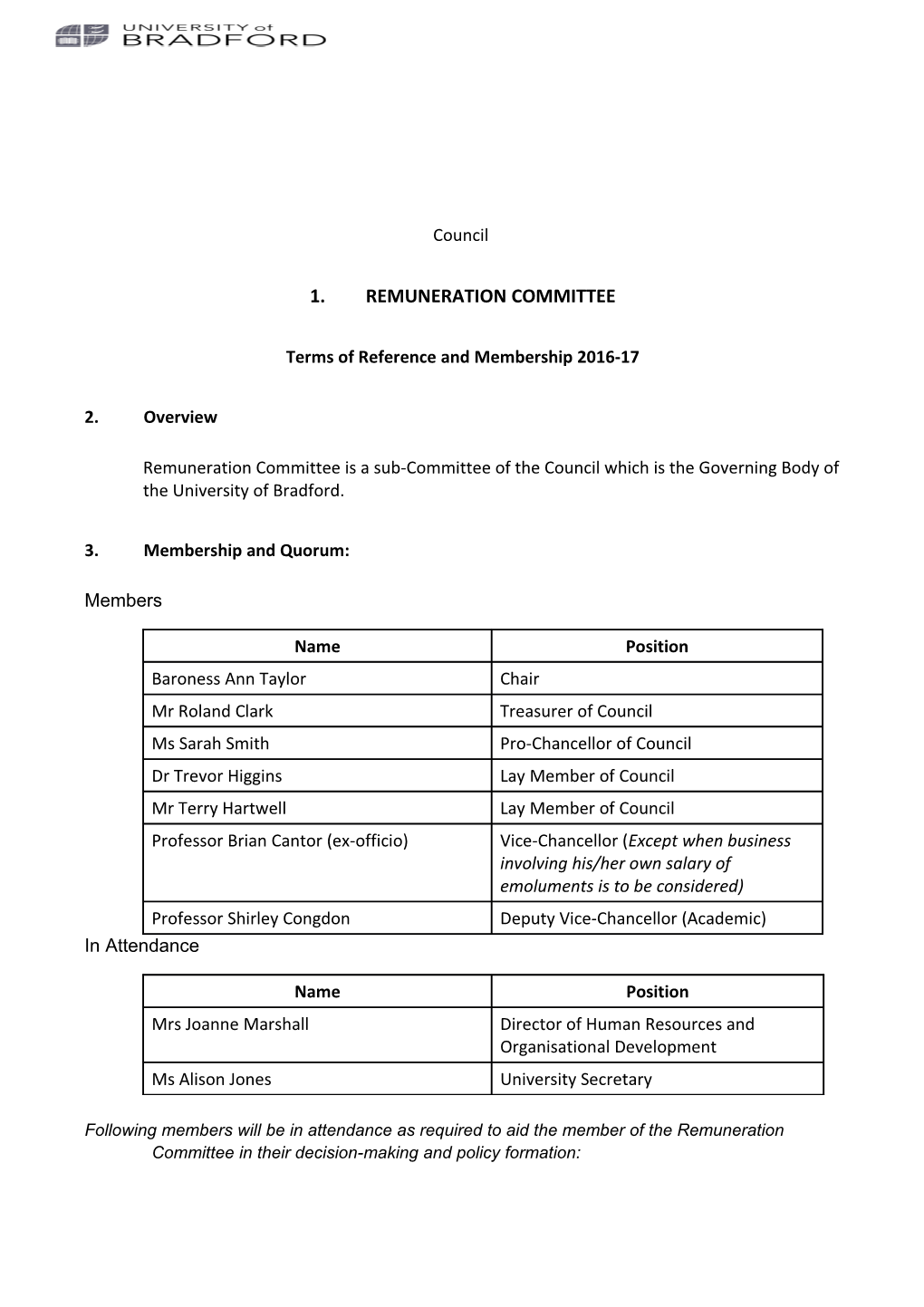 Terms of Reference and Membership 2016-17