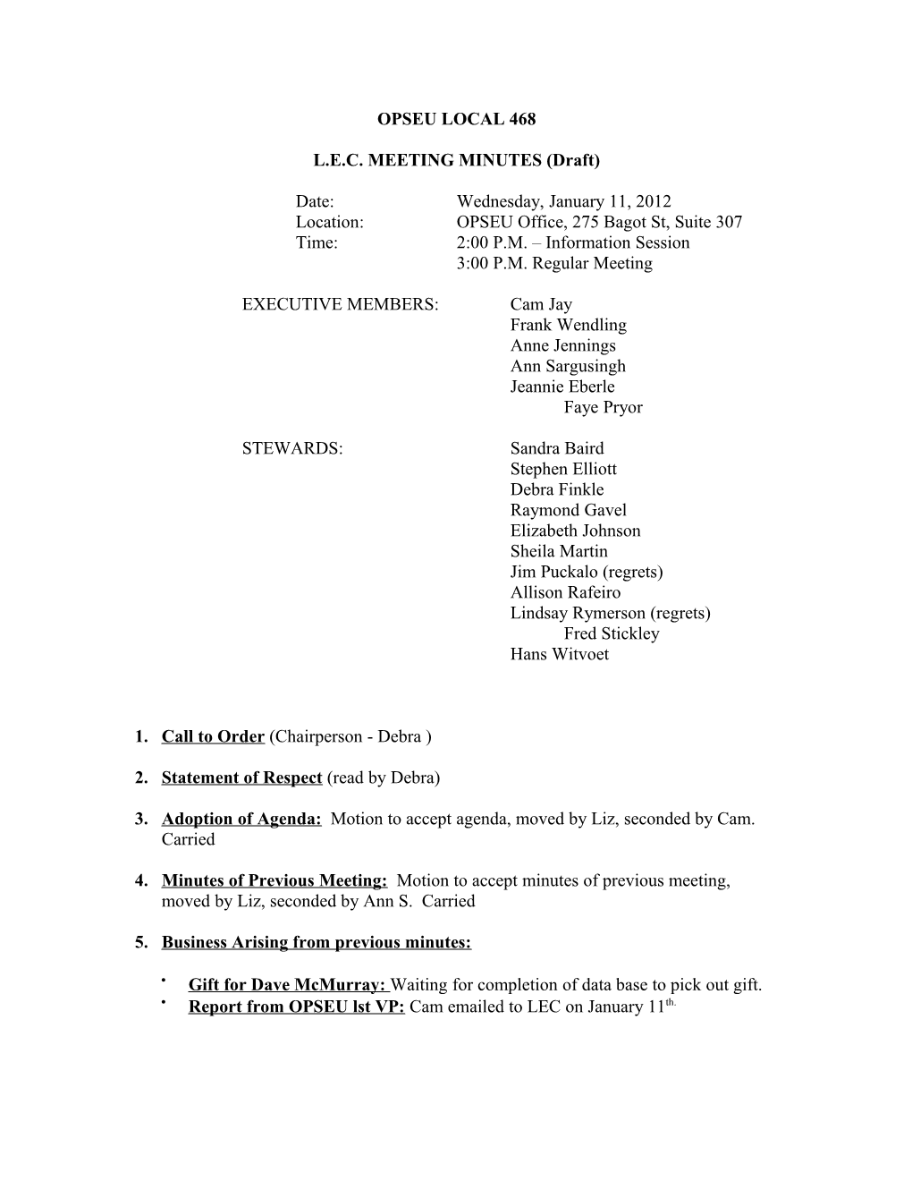 L.E.C. MEETING MINUTES(Draft)