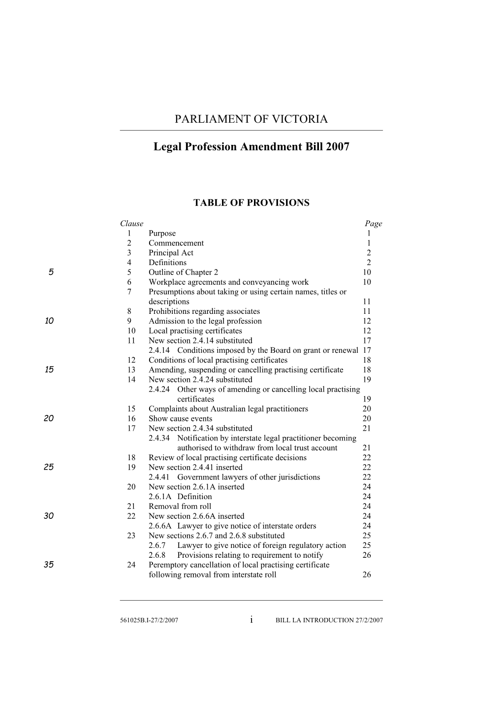 Legal Profession Amendment Bill 2007