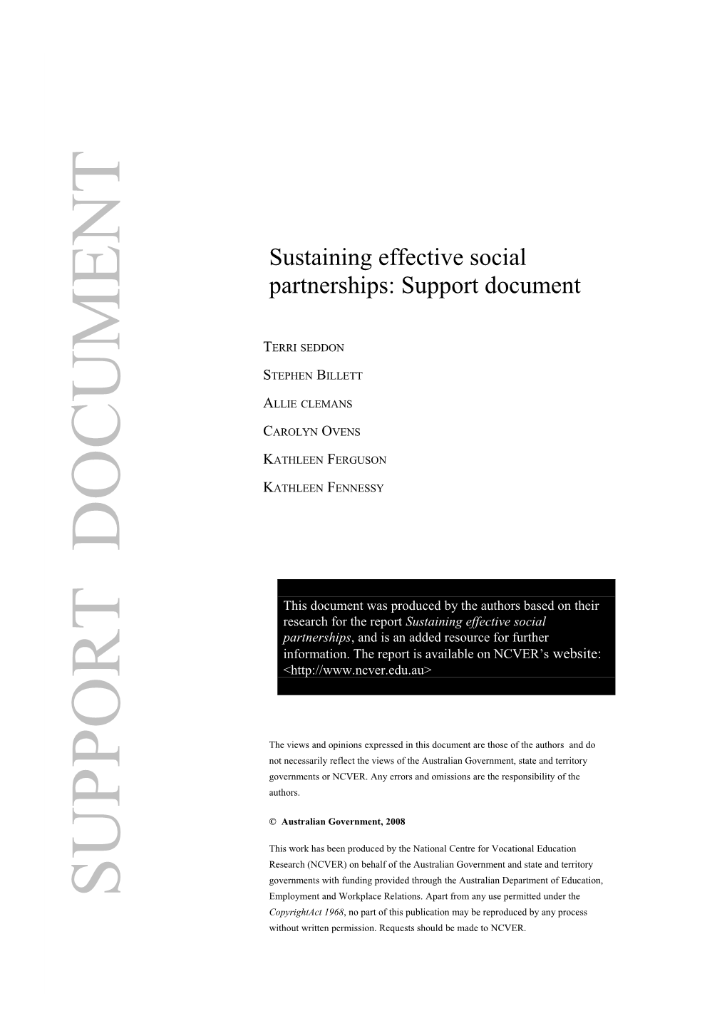 Support Document: Sustaining Effective Social Partnerships