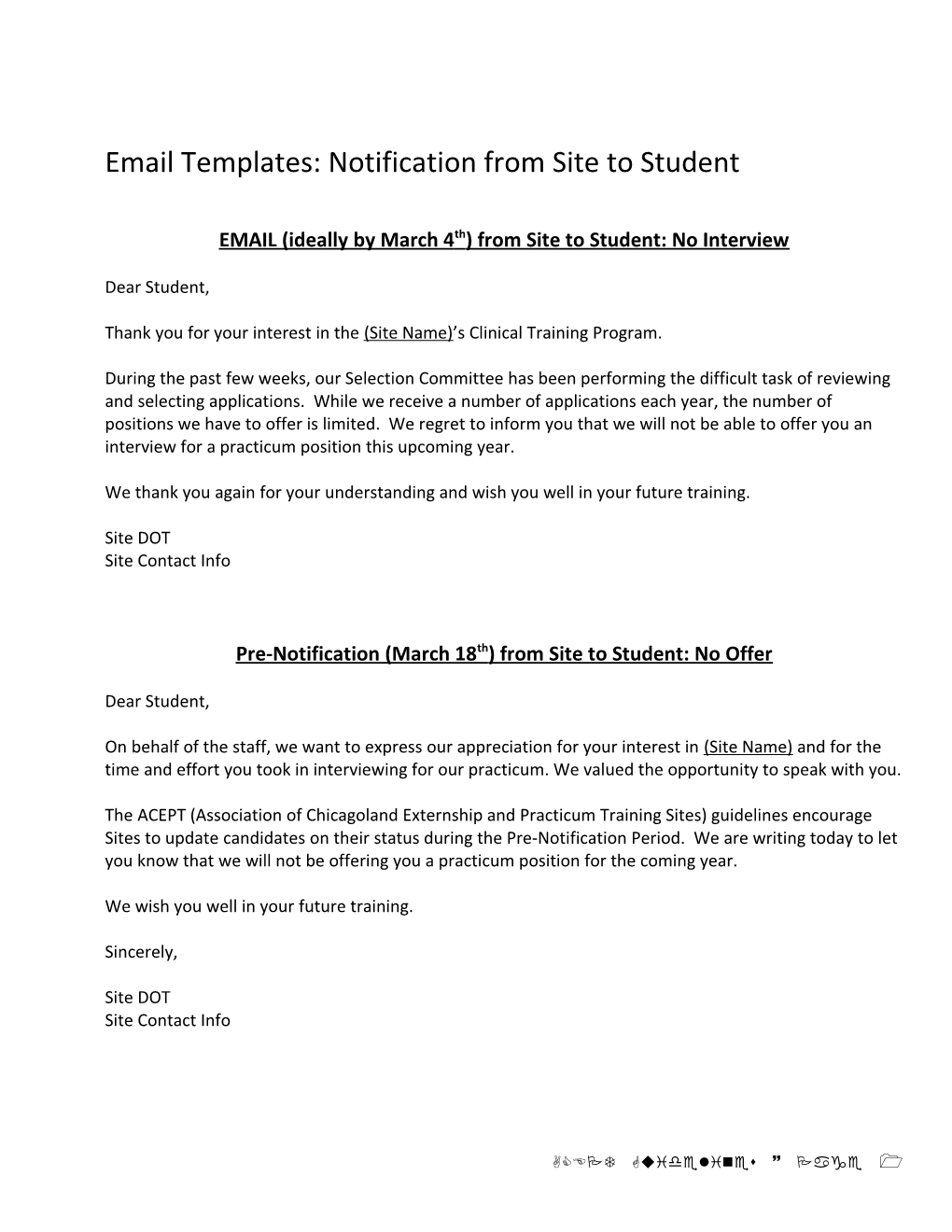 Email Templates: Notification from Site to Student