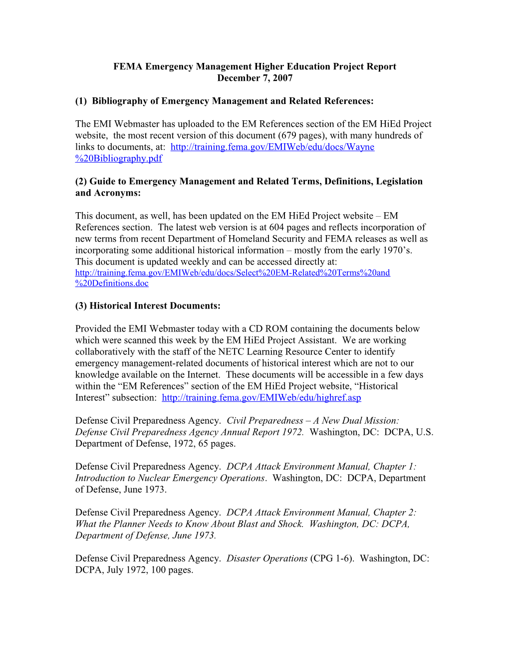 FEMA Emergency Management Higher Education Project Report